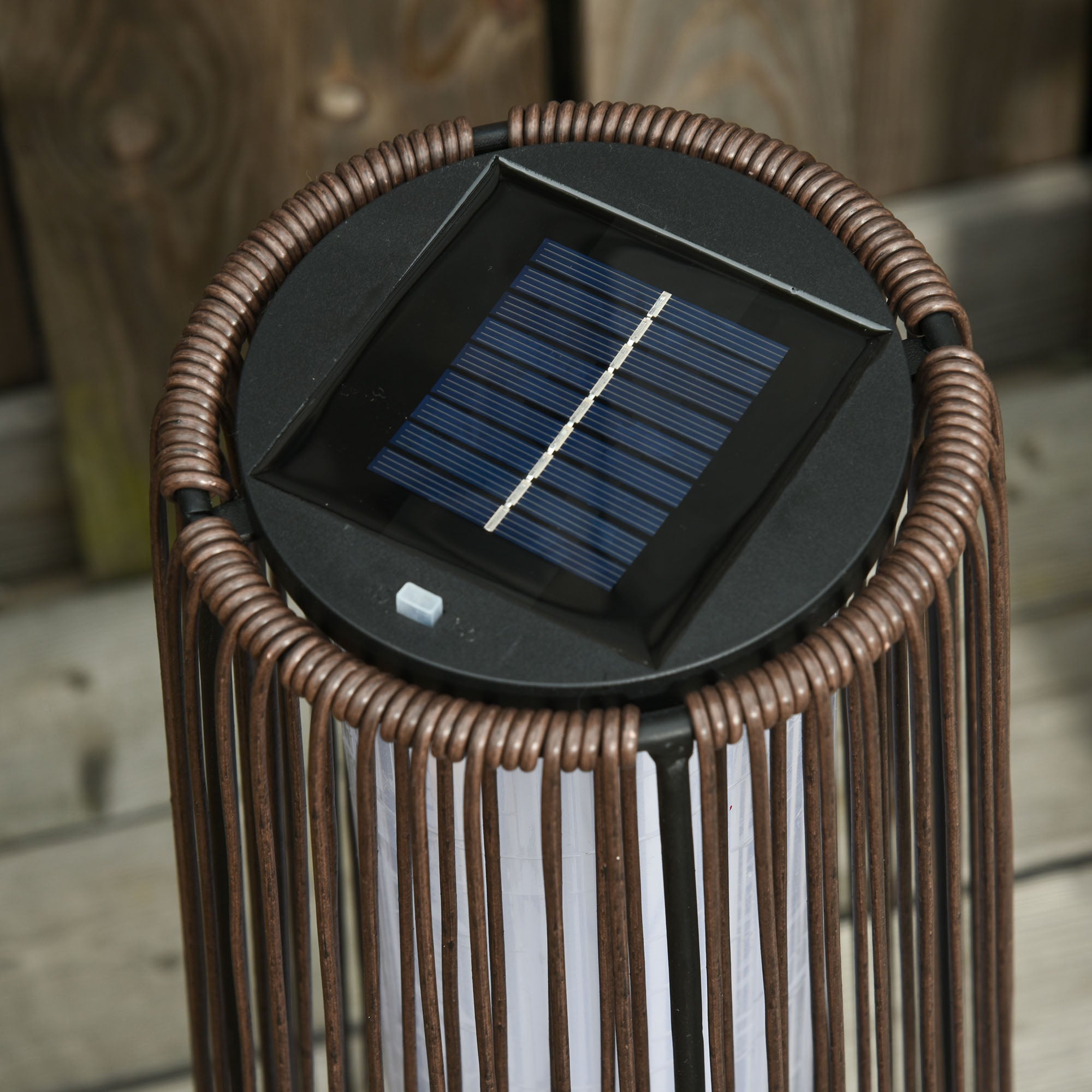 Outsunny Patio Garden PE Rattan Solar Lights Woven Resin Wicker Lantern Auto On/Off Solar Powered Lights for Porch, Yard, Lawn, Courtyard, Indoor & Outdoor Brown - North Peak Garden Furniture