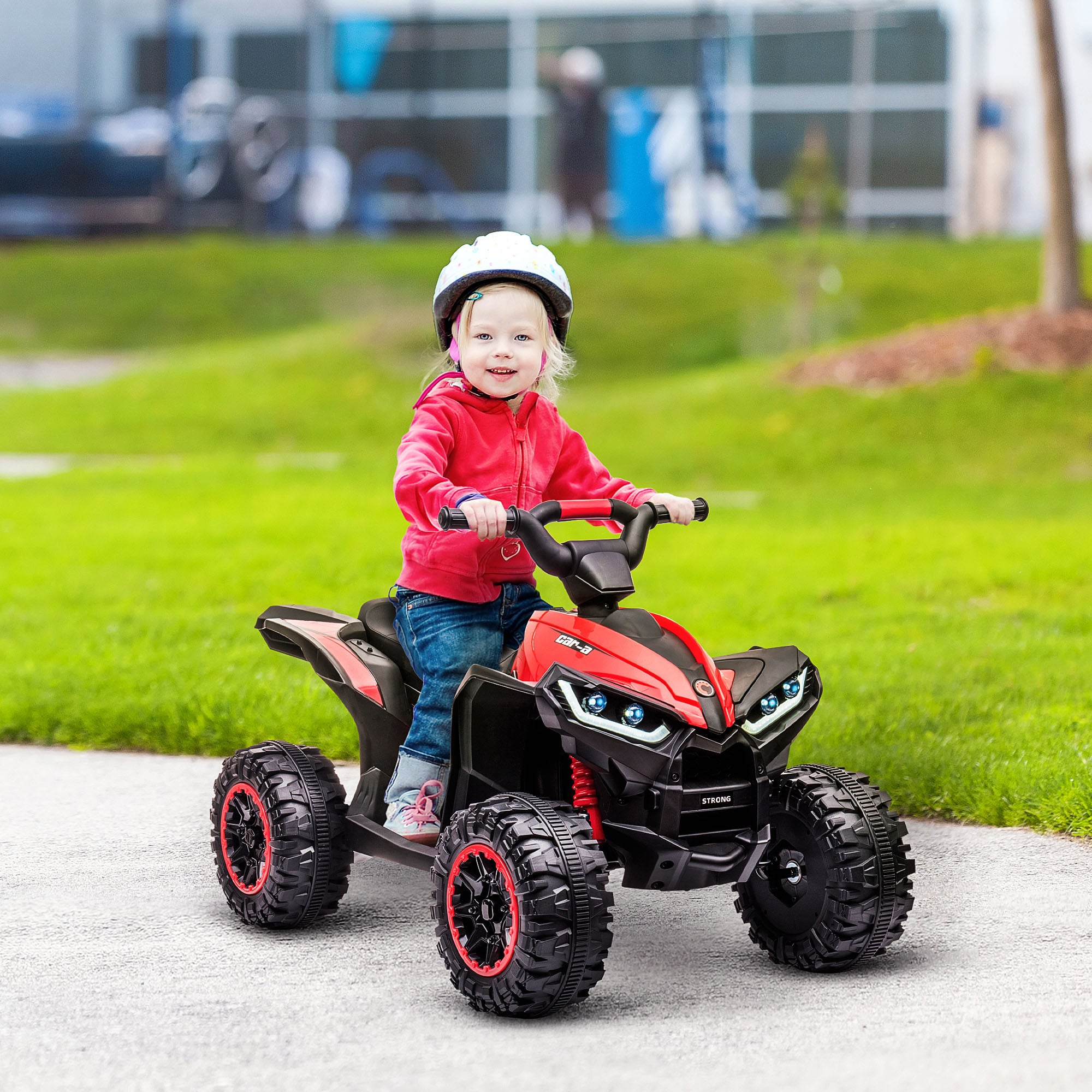 HOMCOM 12V Ride-On Quad Bike w/ Music, Horn, for Ages 3-5 Years - Red - North Peak Garden Furniture