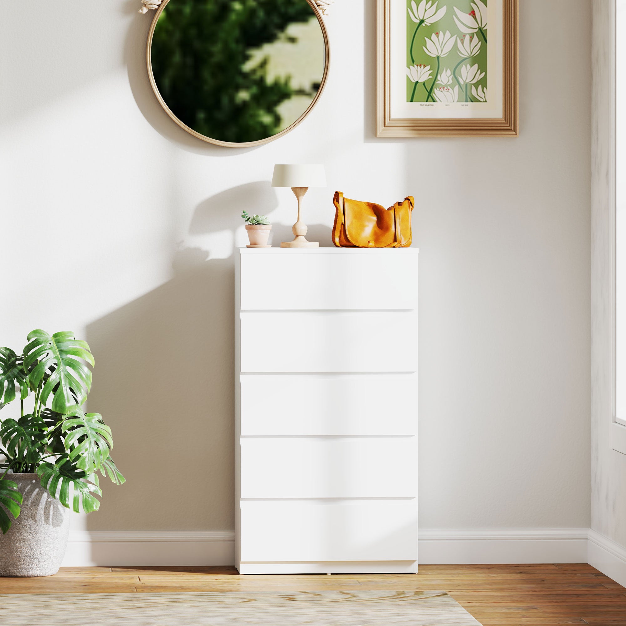 HOMCOM Chest of Drawers, 5-Drawer Storage Cabinets, Modern Dresser, Storage Drawer Unit for Bedroom - North Peak Garden Furniture