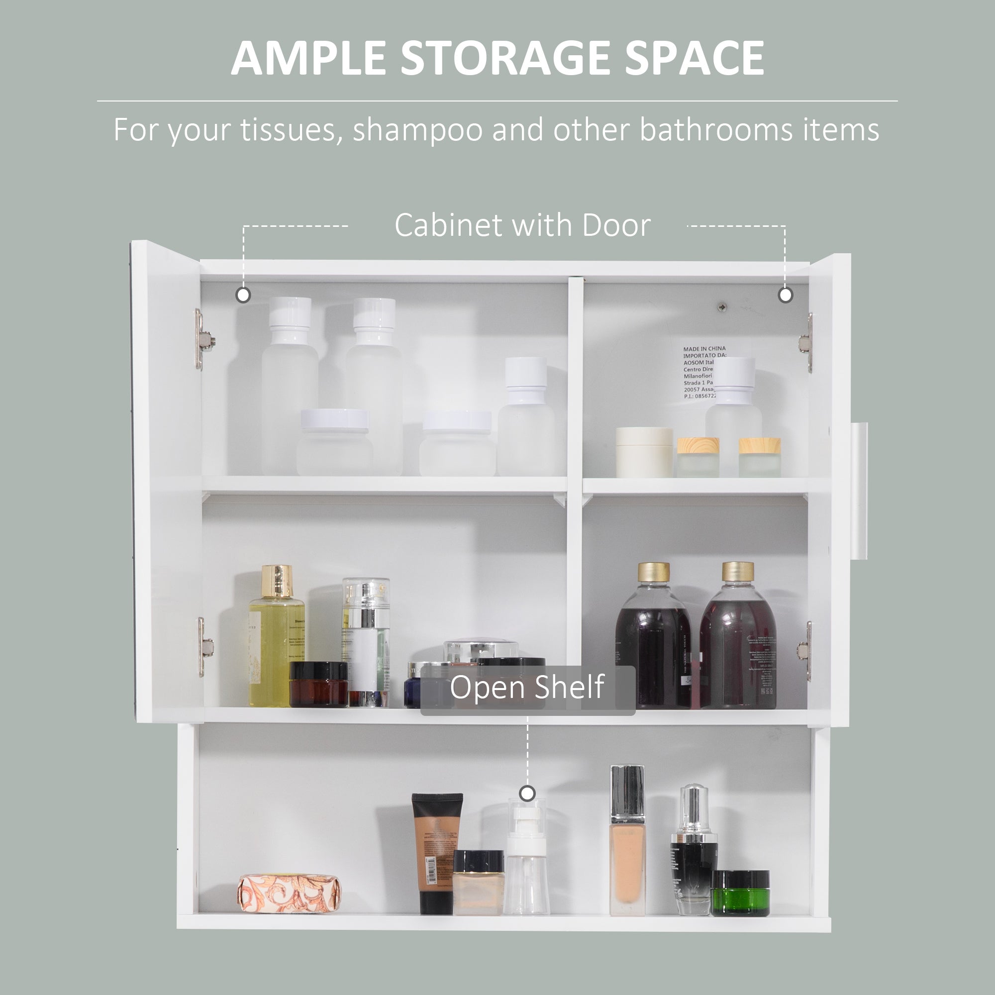 kleankin Bathroom Mirror Cabinet, Wall Mounted Storage Cupboard Organizer with Double Doors and Adjustable Shelf, White - North Peak Garden Furniture