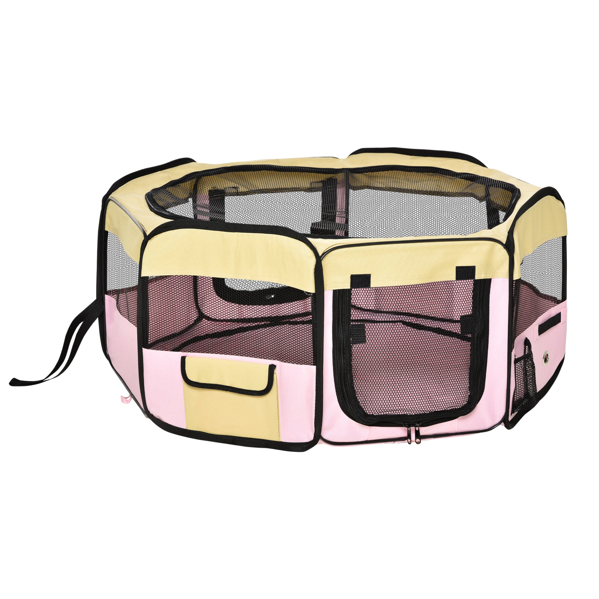 PawHut Fabric Pet Whelping Box Dog Cat Puppy Playpen Rabbit Guinea Pig Play Pen in Pink With Carry Bag Small Dia 90 x 41Hcm - North Peak Garden Furniture