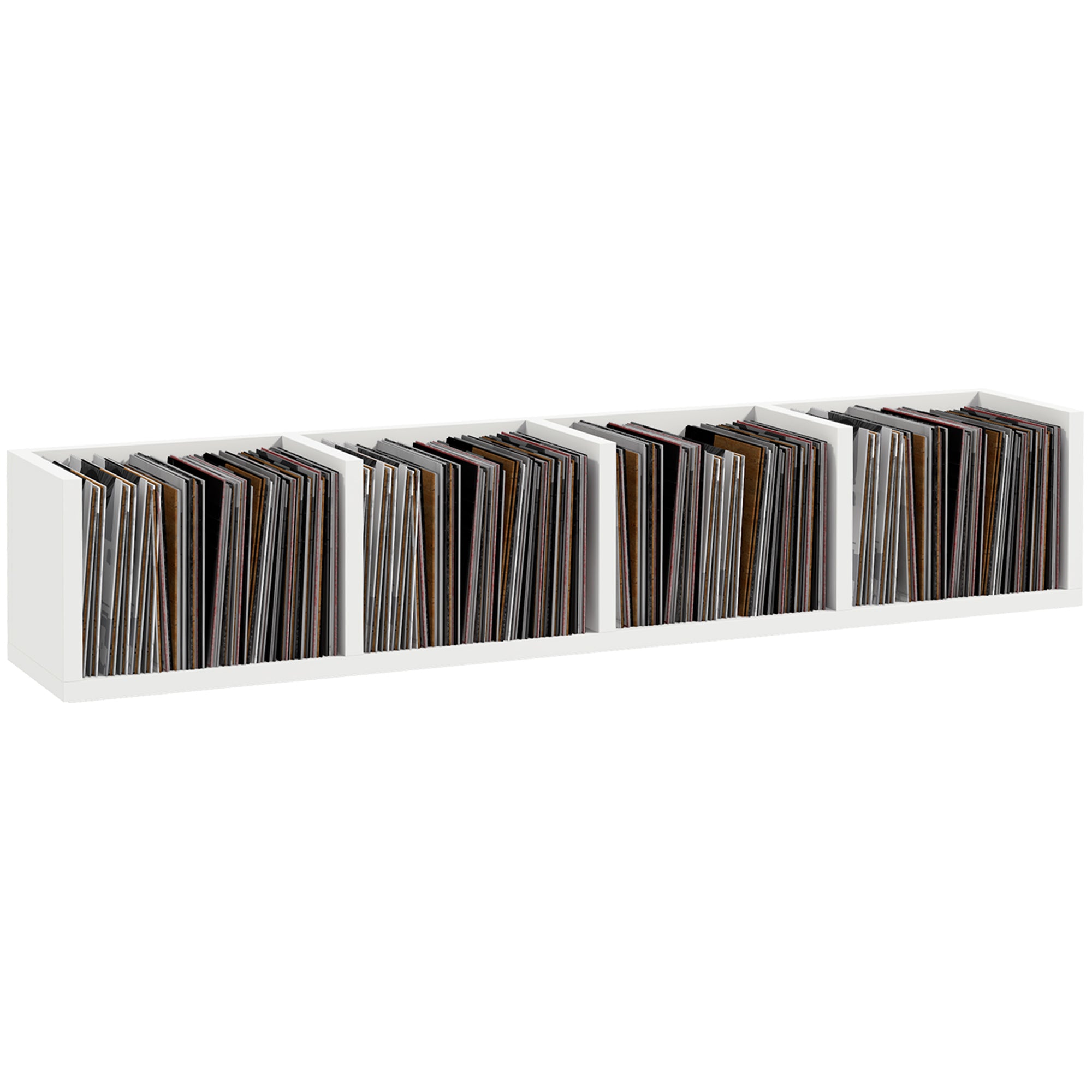 HOMCOM Wall Mount 84 CD / 56 DVD/Blu-ray/ Media Storage Rack 4 Cubes Wooden Shelf Organizer Unit Bookcase Display (White) - North Peak Garden Furniture