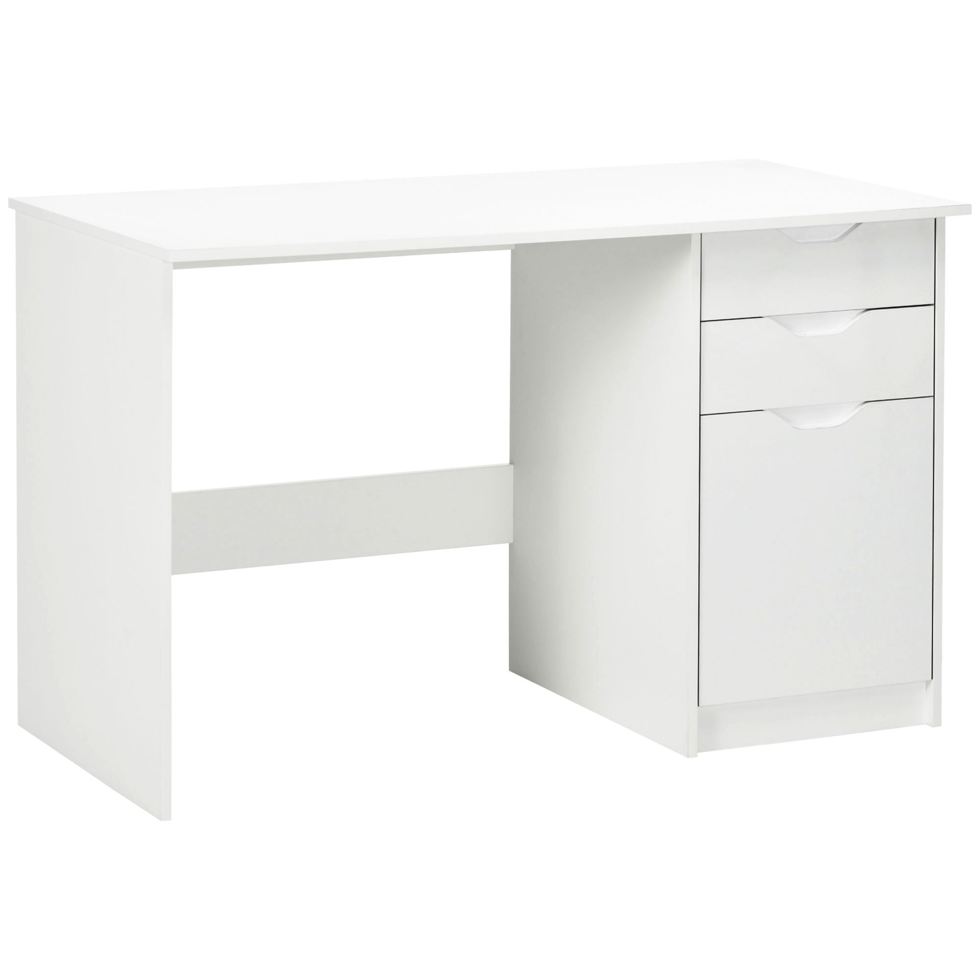 HOMCOM Computer Desk with Drawers, High Gloss Home Office Desk with Storage Cabinet, Study Workstation, 120 x 60cm, White - North Peak Garden Furniture