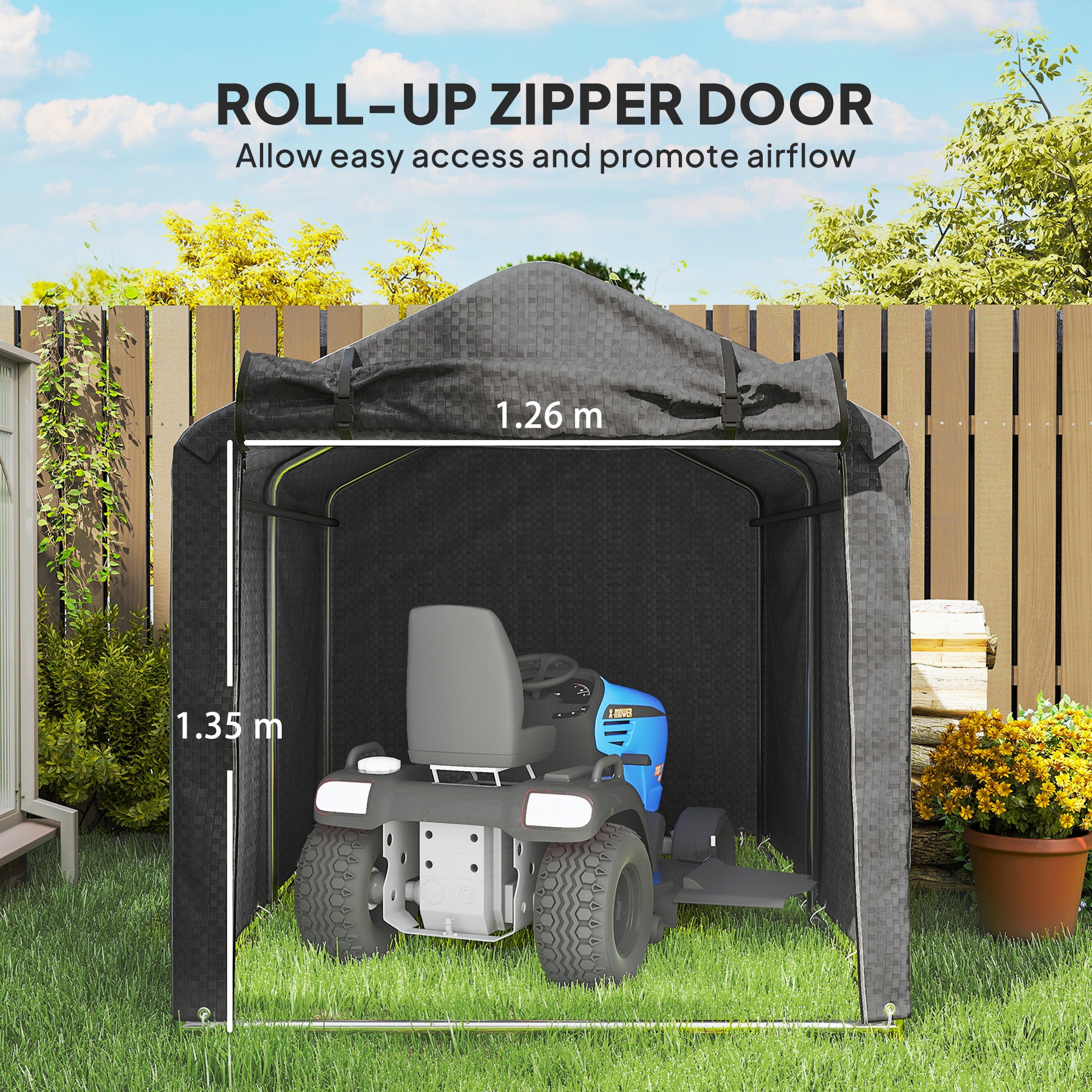 Outsunny 2.2 x 1.6 m Garden Storage Tent, Waterproof Anti-UV Bike Tent with Roll-up Zipper Door, Galvanised Outdoor Storage Shelter Carport for Bike, Motorbike, Garden Tools, Black