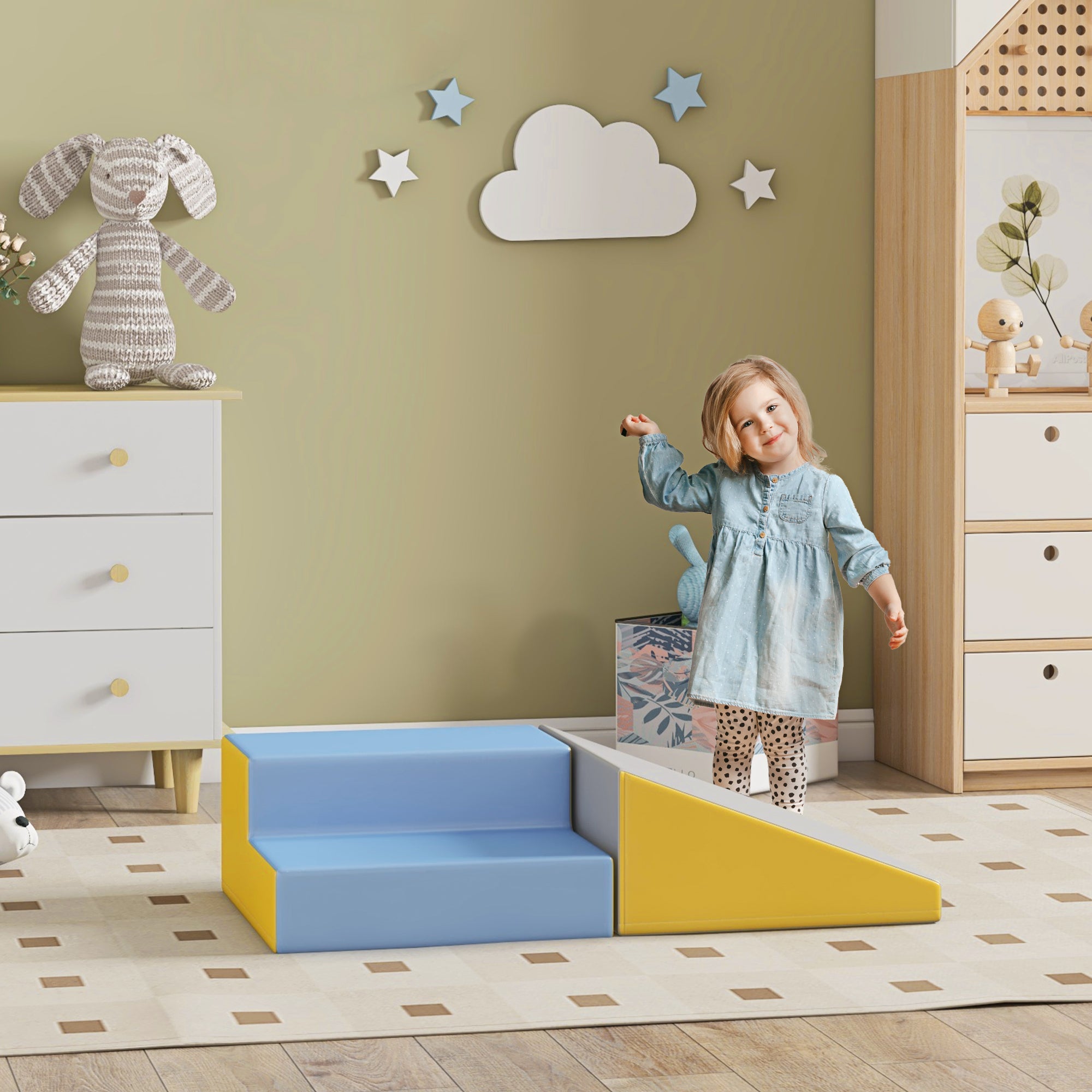 HOMCOM 2 Piece Soft Play Set for Toddler Climb and Crawl, for 12-36 Months, Grey - North Peak Garden Furniture
