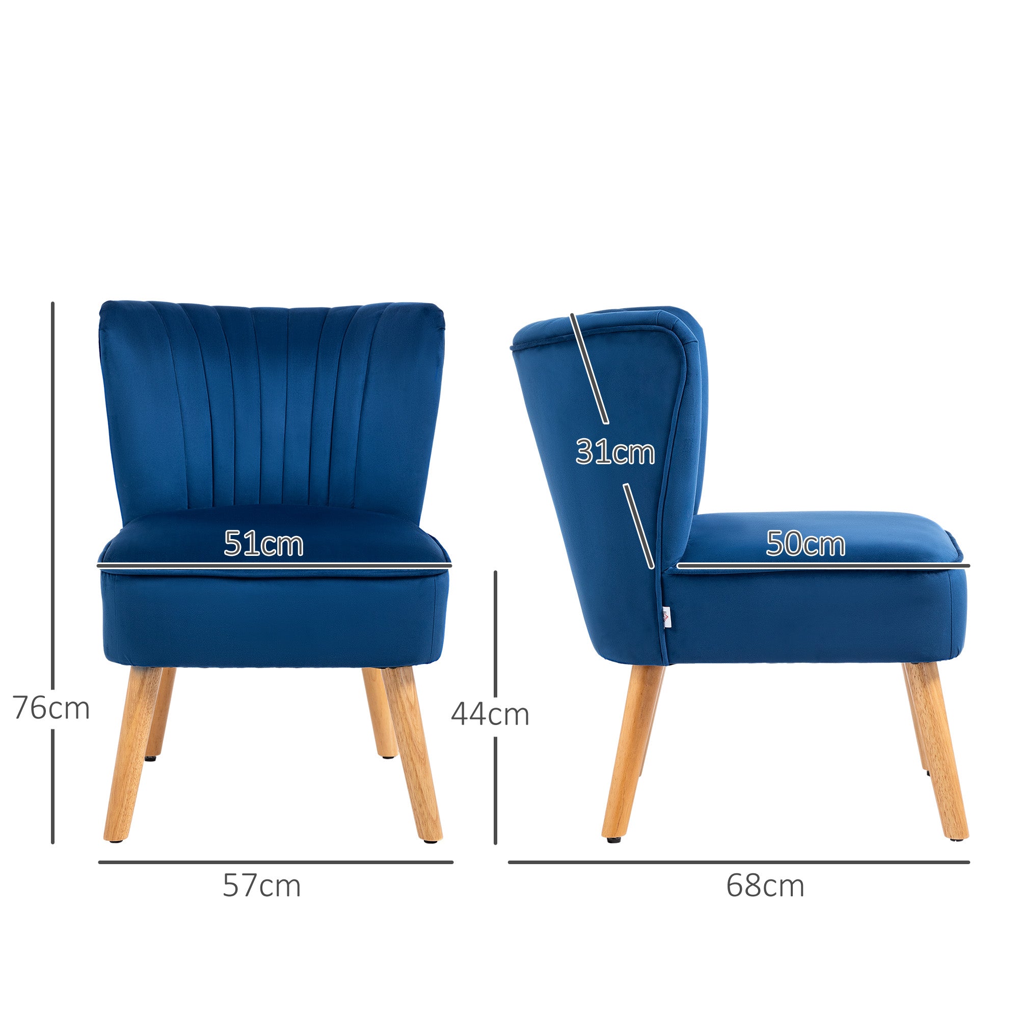 HOMCOM Modern Accent Chair, Fabric Living Room Chair with Rubber Wood Legs and Thick Padding, Dark Blue - North Peak Garden Furniture