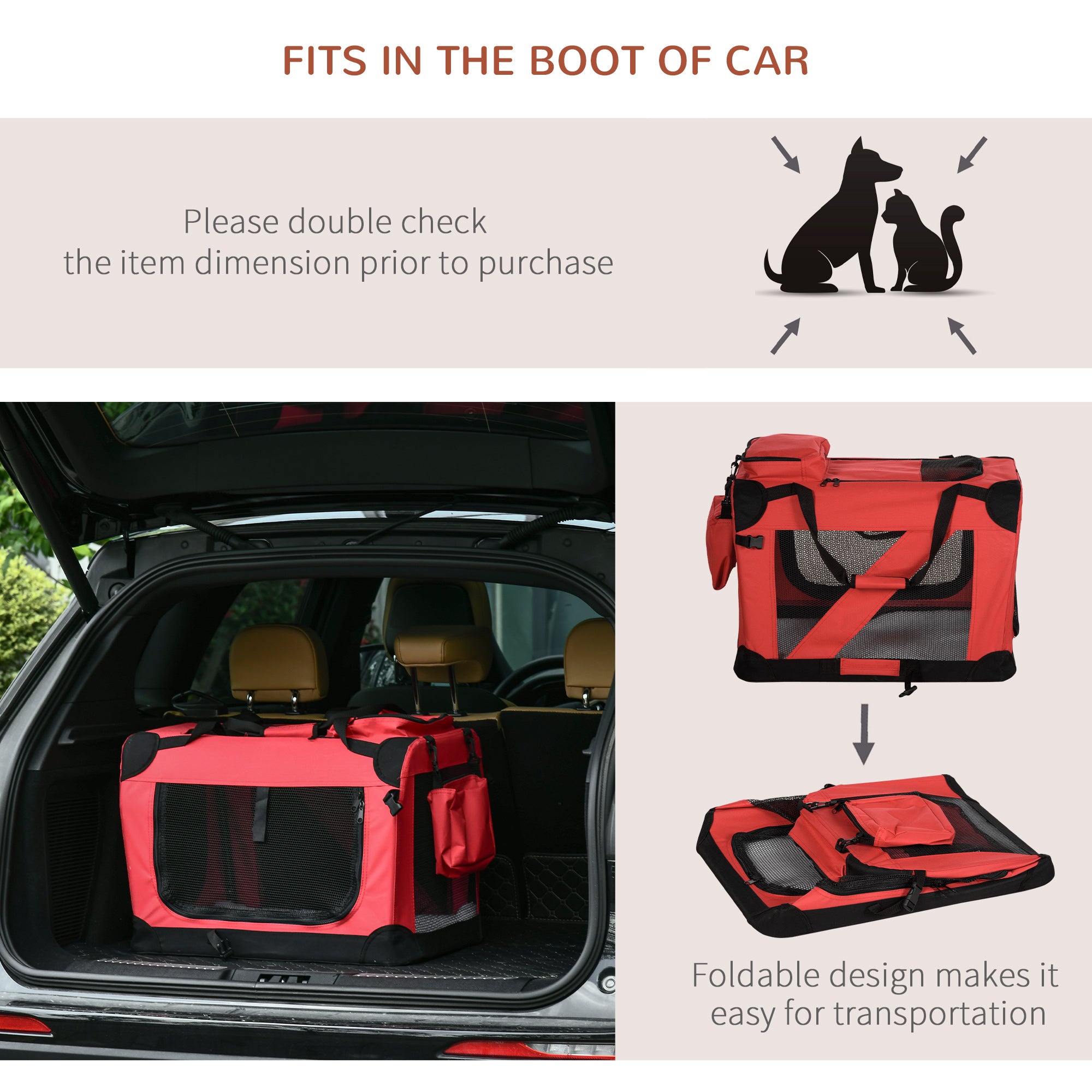 Pawhut Portable Dog Carrier Bag, Foldable Cat Carrier, PVC Oxford Cloth, for Small & Miniature Dogs, Red