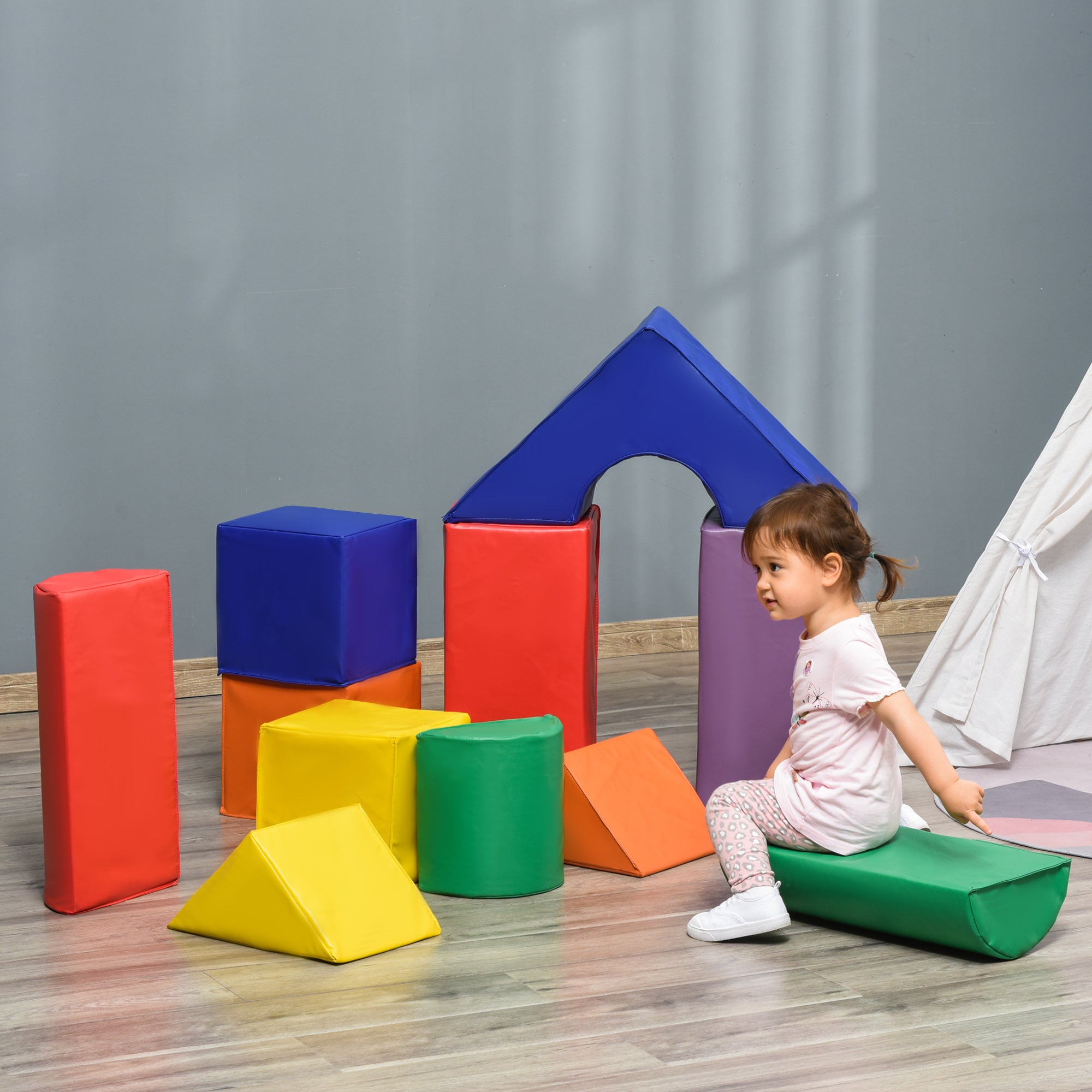 HOMCOM 11 Piece Soft Play Equipment for Toddlers, Soft Play Set Kids Foam Blocks Toys for Climb and Crawl, Multi-colored - North Peak Garden Furniture