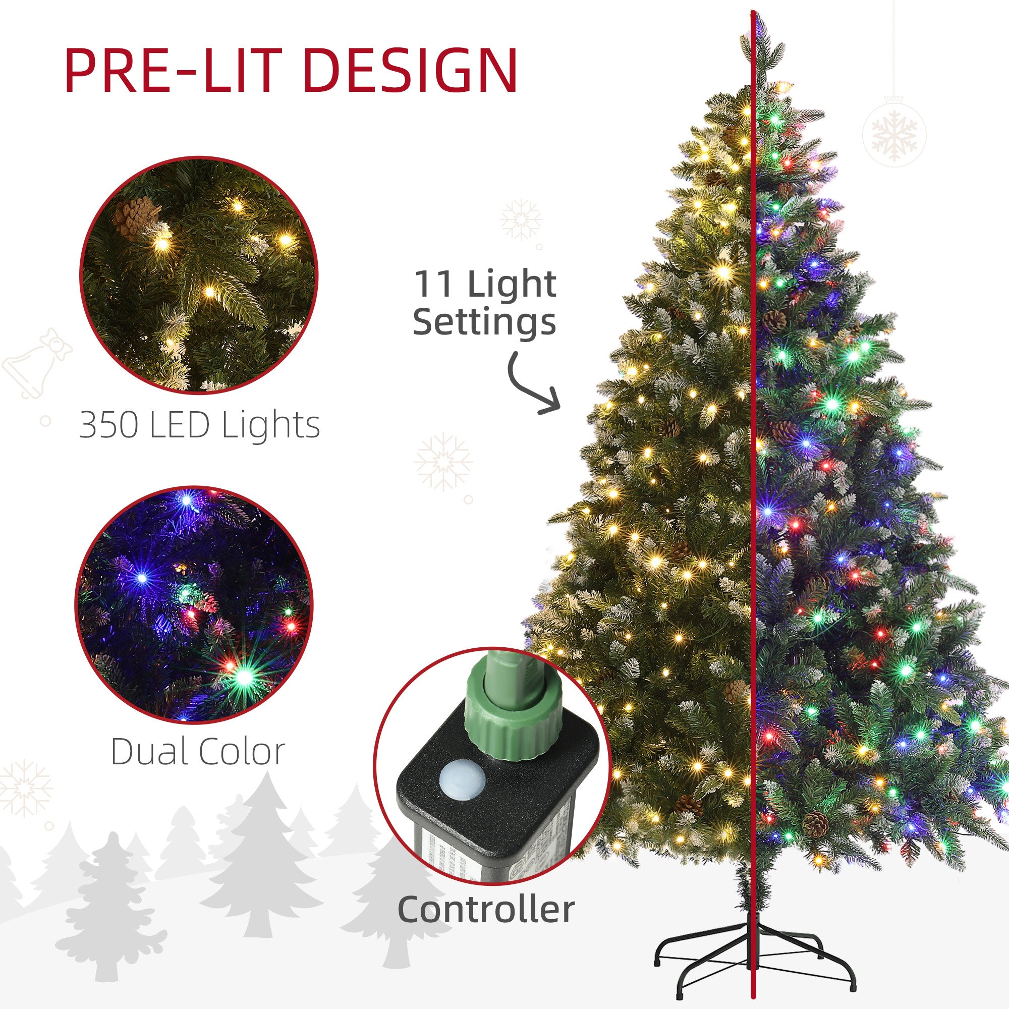 HOMCOM 6ft LED Pre-Lit Artificial Christmas Tree, with Base