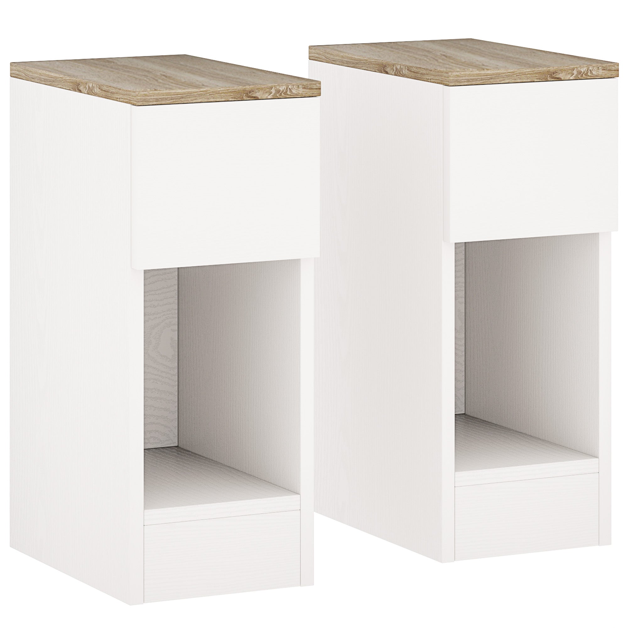 HOMCOM Set of Two Modern Storage Bedside Tables - White