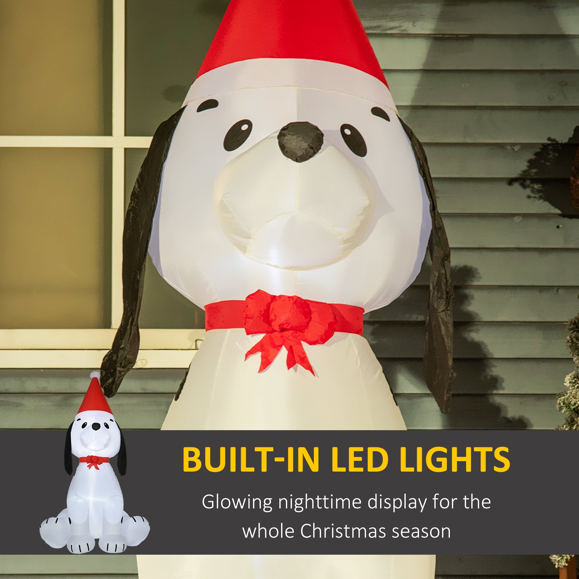 HOMCOM 6ft Inflatable Christmas Puppy Dog Wearing Santa Hat Lighted Outdoor Decoration Blow Up Decor for Holiday Indoor - North Peak Garden Furniture