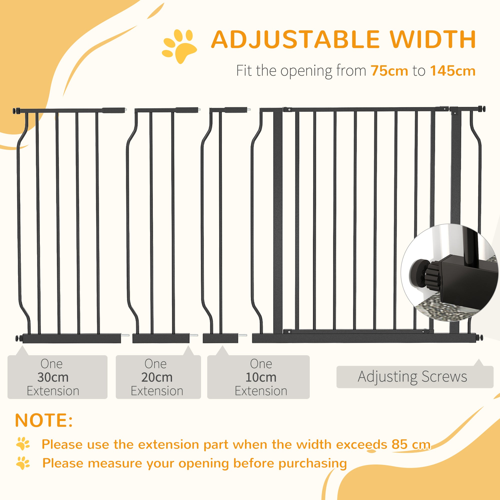 PawHut Extra Wide Dog Safety Gate, with Door Pressure, for Doorways, Hallways, Staircases - Black - North Peak Garden Furniture