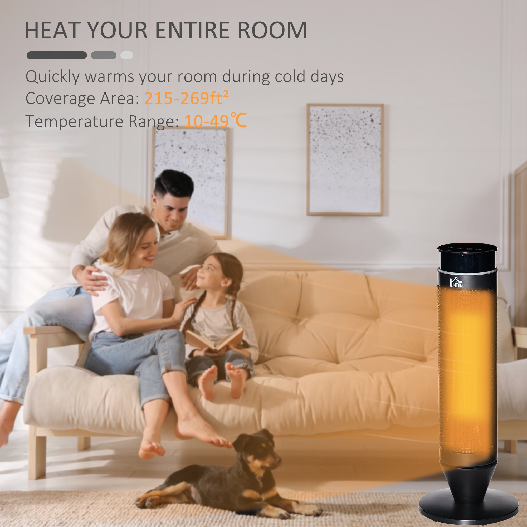 HOMCOM 21 Inch Space Heater, 1000W/2000W Ceramic Electric Heater and Fan, Overheating & Tip-Over Protection, 8H Timer, 42° Oscillation, Portable Heater for Home - North Peak Garden Furniture