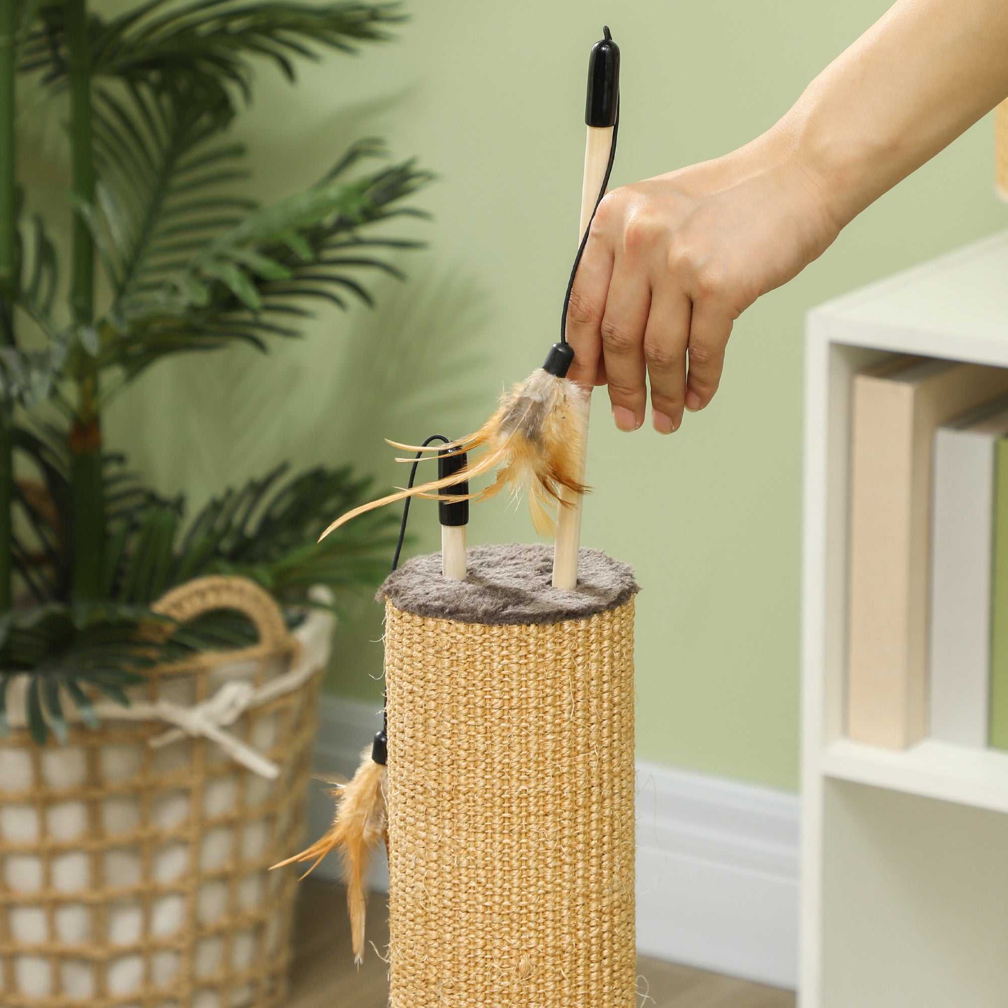 PawHut 78cm Tall 2 in 1 Cat Scratching Post with 3 Toy Feathers, Brown - North Peak Garden Furniture