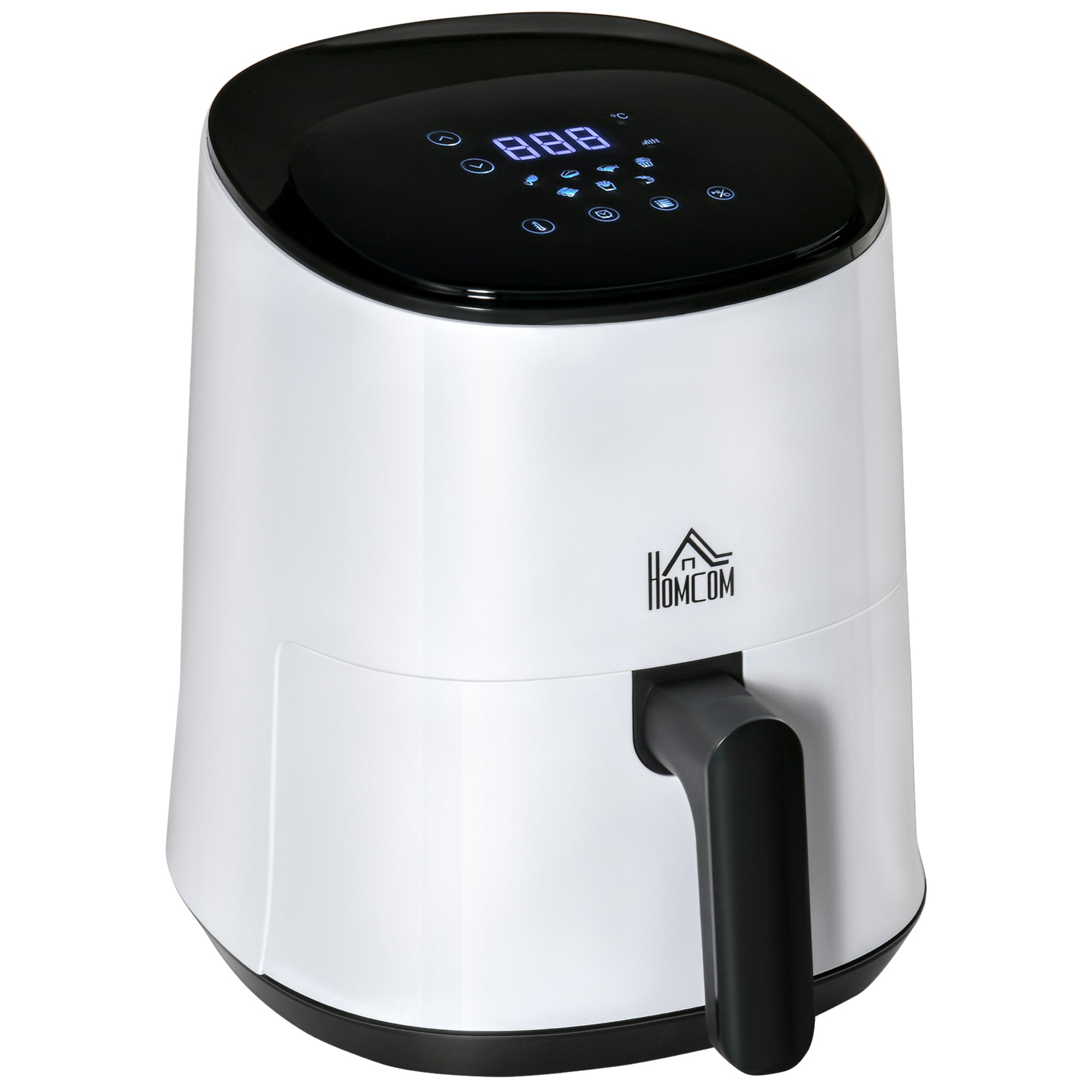 HOMCOM 2.5L Air Fryer, 1300W Air Fryer Oven with Digital  Touch Display, Rapid Air Circulation, Adjustable Temperature, Timer and Dishwasher Safe Basket for Oil Less or Low Fat Cooking, White