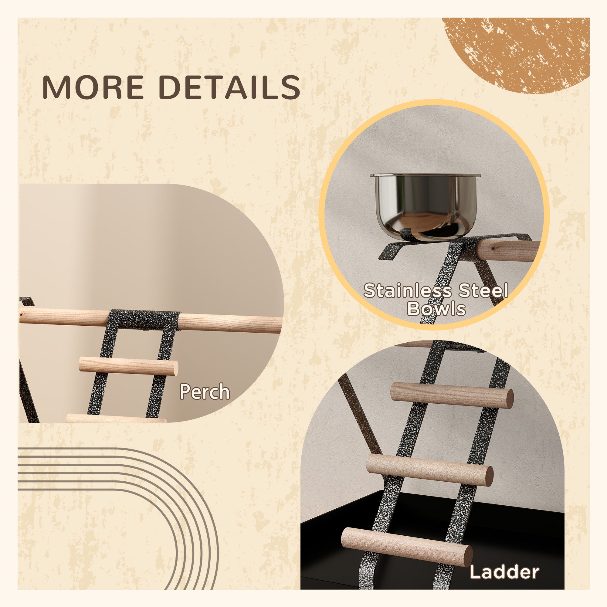 PawHut Parrot Stand Bird Stand w/Wood Perch Ladder Feeder Removable Tray - North Peak Garden Furniture