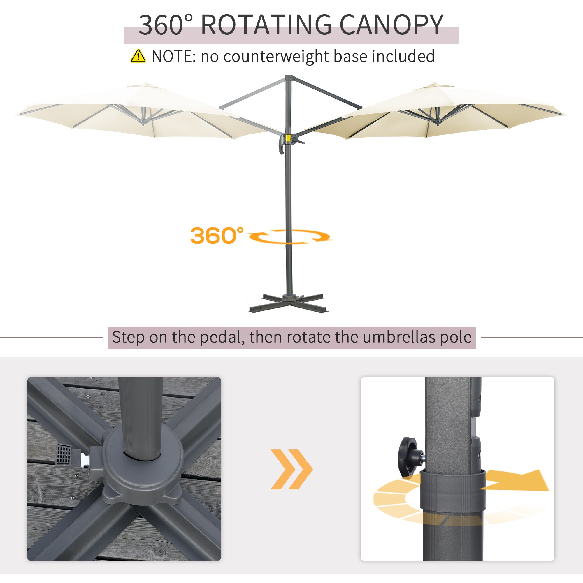 Outsunny 3 x 3(m) Cantilever Parasol with Cross Base, Garden Umbrella with 360° Rotation, Crank Handle and Tilt for Outdoor, Patio, Cream White