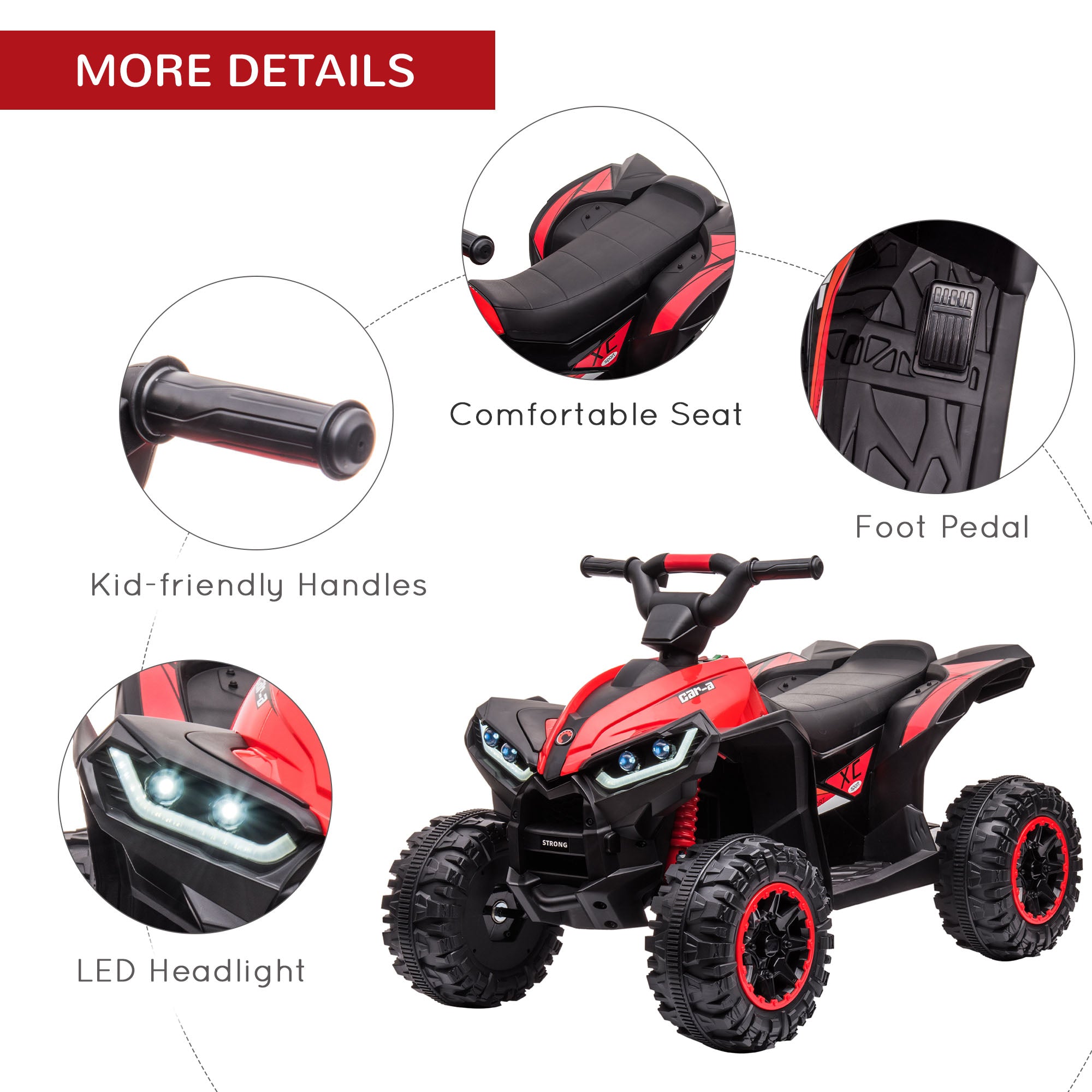 HOMCOM 12V Ride-On Quad Bike w/ Music, Horn, for Ages 3-5 Years - Red