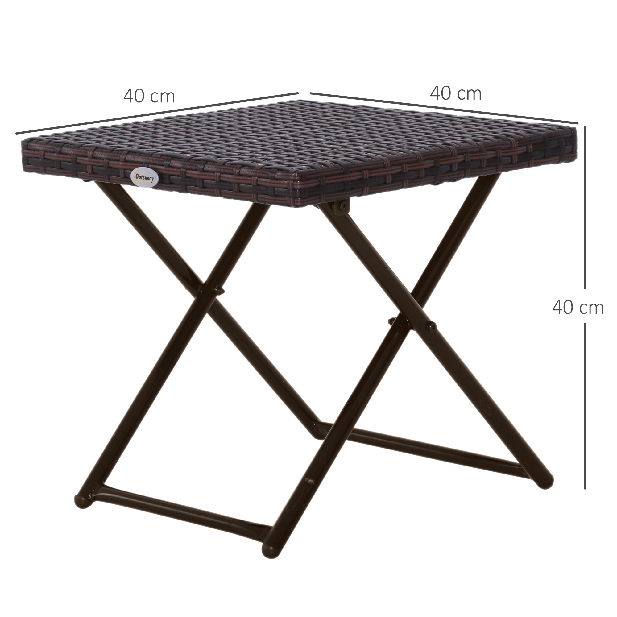 Outsunny Garden Small Folding Square Rattan Coffee Table Bistro Balcony Outdoor Wicker Weave Side Table 40H x 40L x 40Wcm Brown