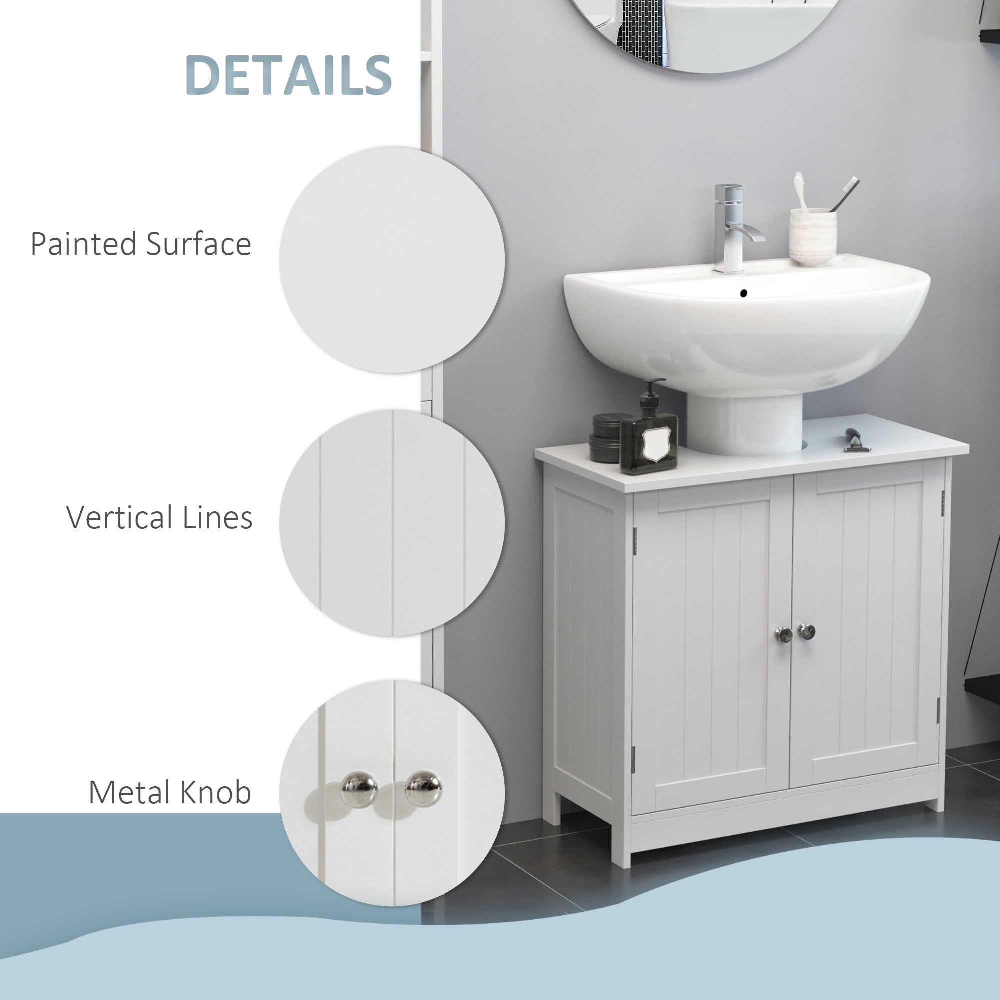 HOMCOM Under Sink Bathroom Storage Cabinet 2 Layers Vanity Unit Wooden - White - North Peak Garden Furniture