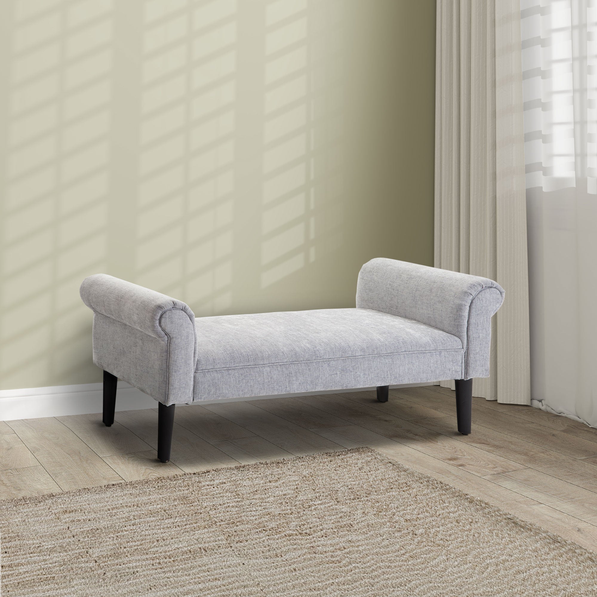 HOMCOM Bed End Side Chaise Lounge Sofa Window Seat Arm Bench Wooden Leg Linen Fabric Cover Light Grey - North Peak Garden Furniture