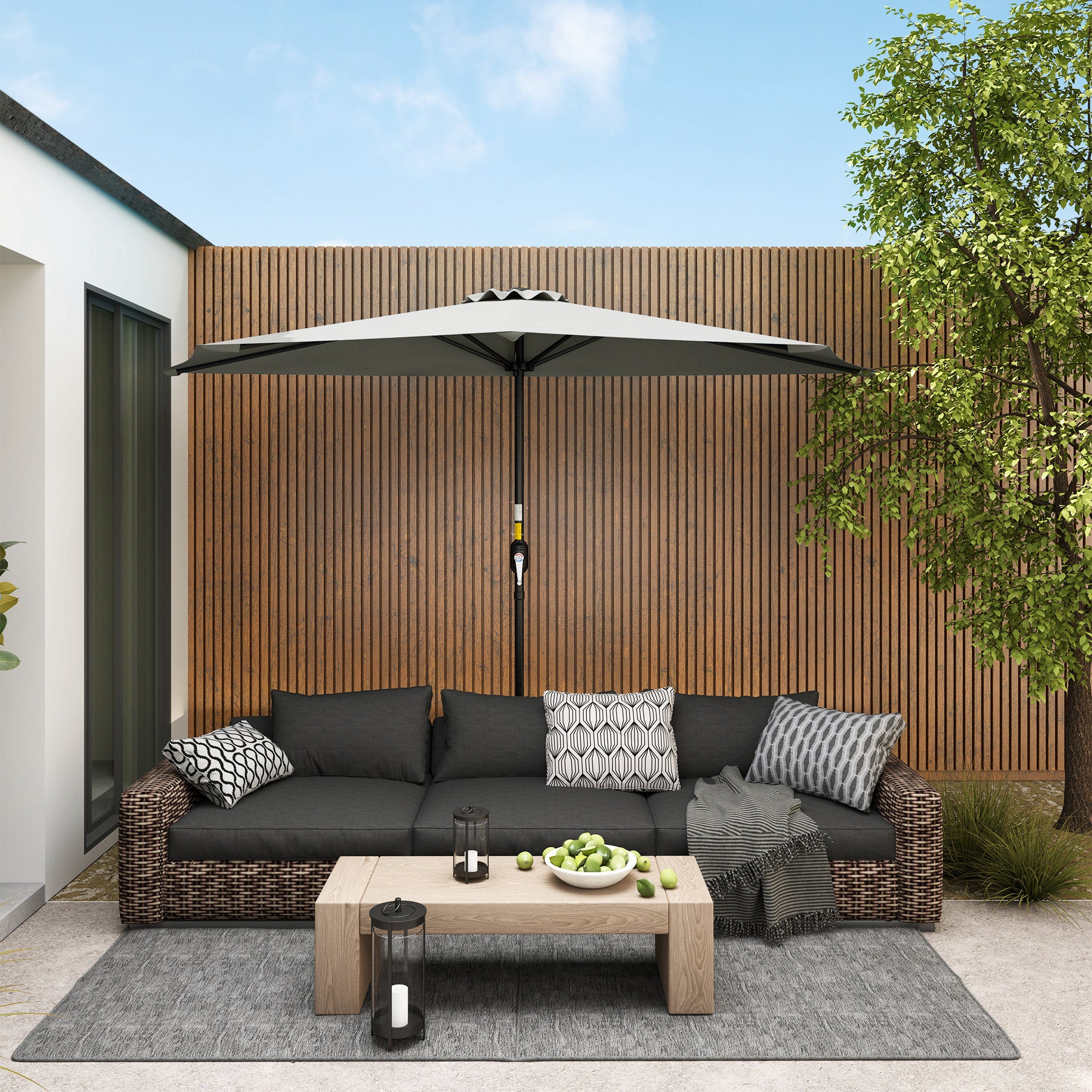 Outsunny Half Round Parasol Umbrella - Light Grey - North Peak Garden Furniture