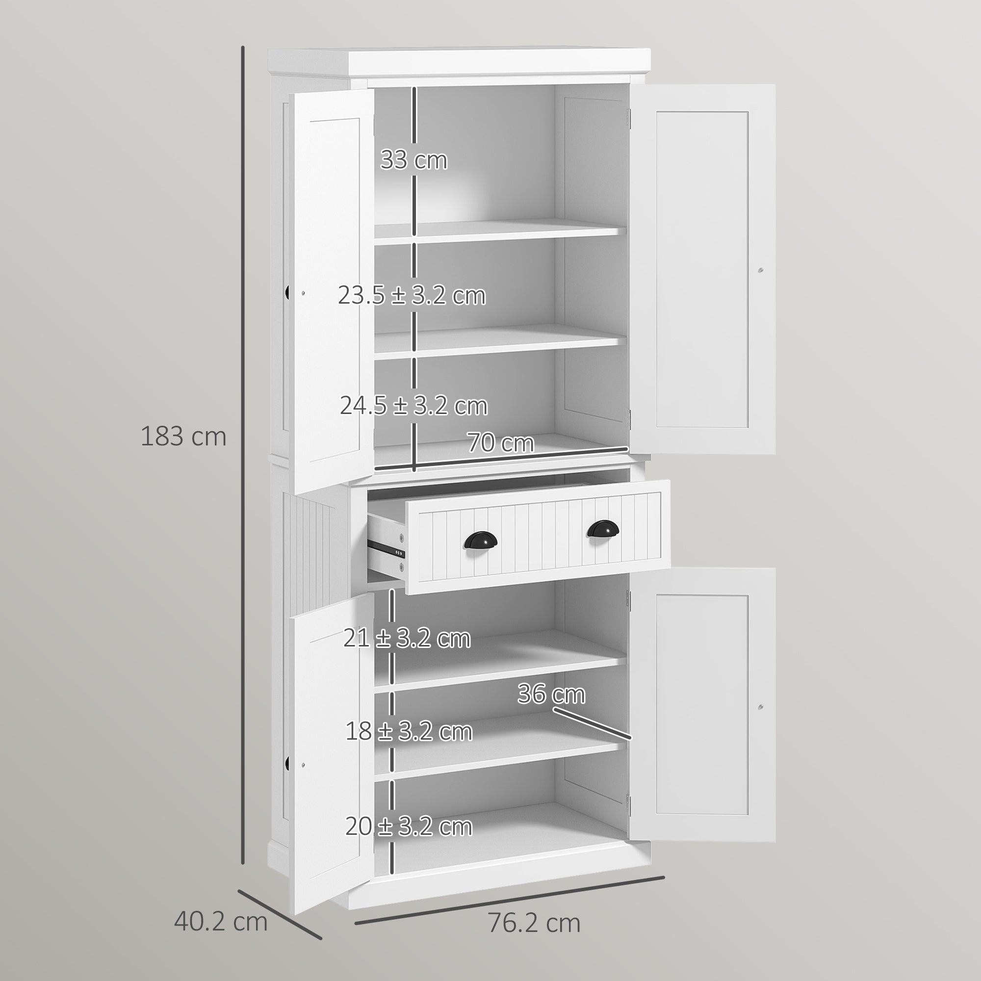 HOMCOM Freestanding Multi-Storage Kitchen Cabinet - White - North Peak Garden Furniture