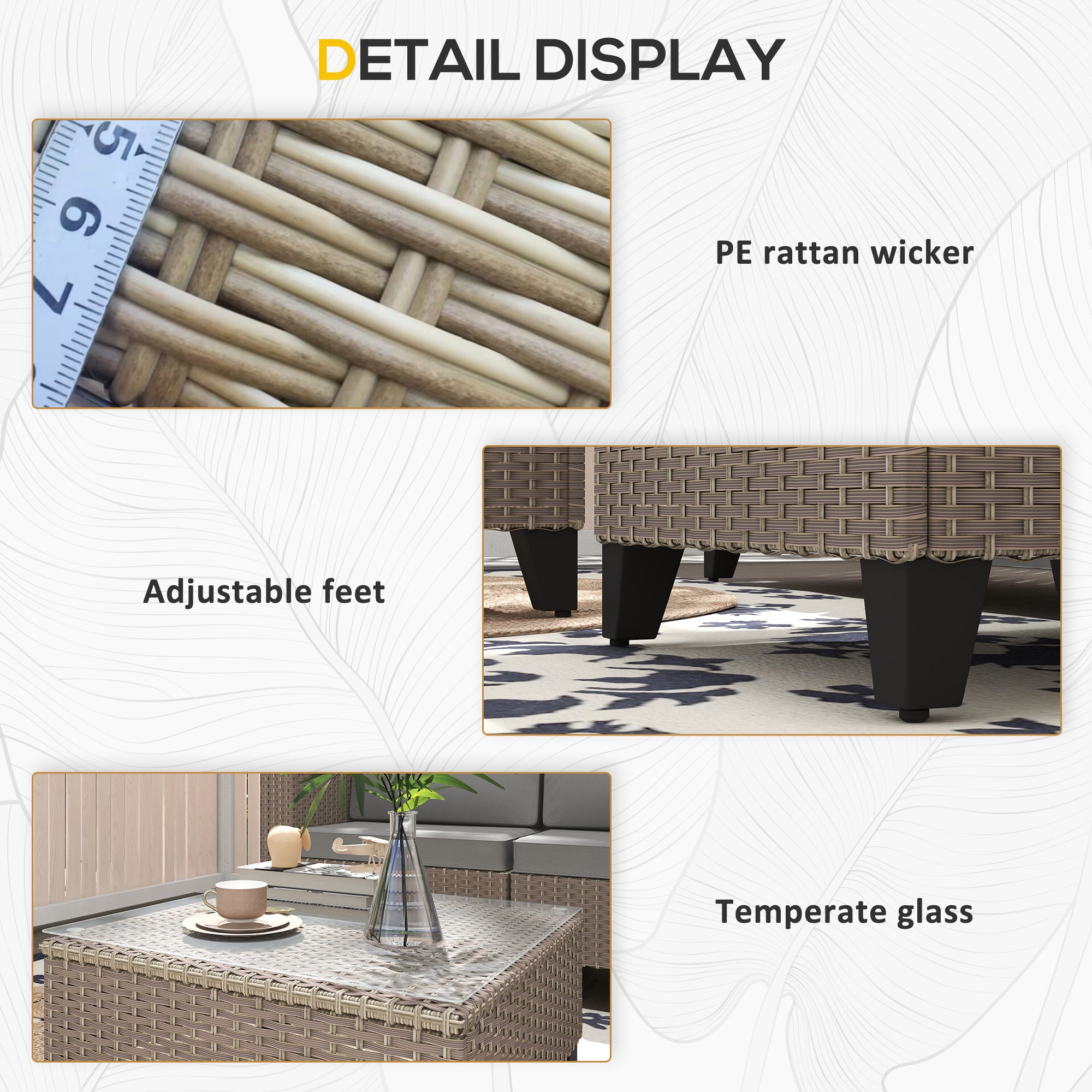 Outsunny 5-Piece Rattan Patio Furniture Set with Corner Sofa, Footstools, Coffee Table, for Poolside, Brown - North Peak Garden Furniture