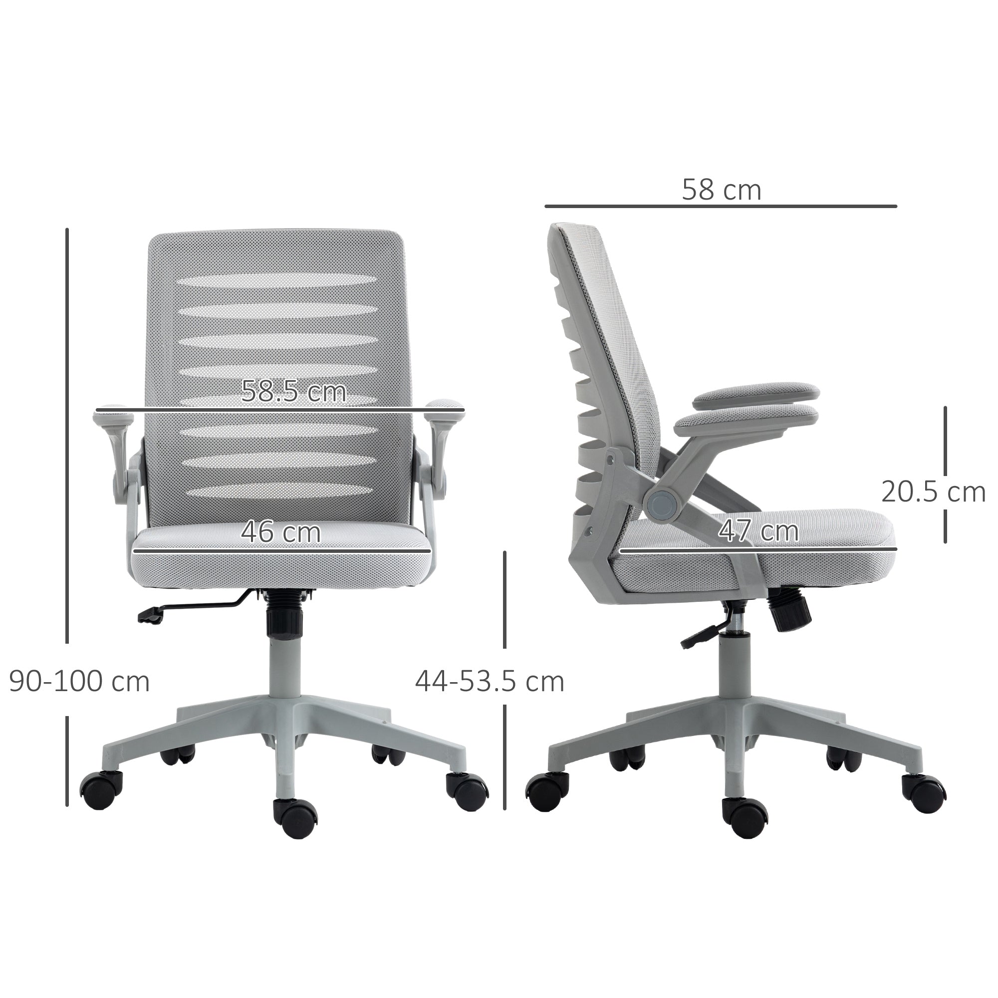Vinsetto 44-53.5cm Adjustable Height Work Chair, with Mesh Back - Grey - North Peak Garden Furniture