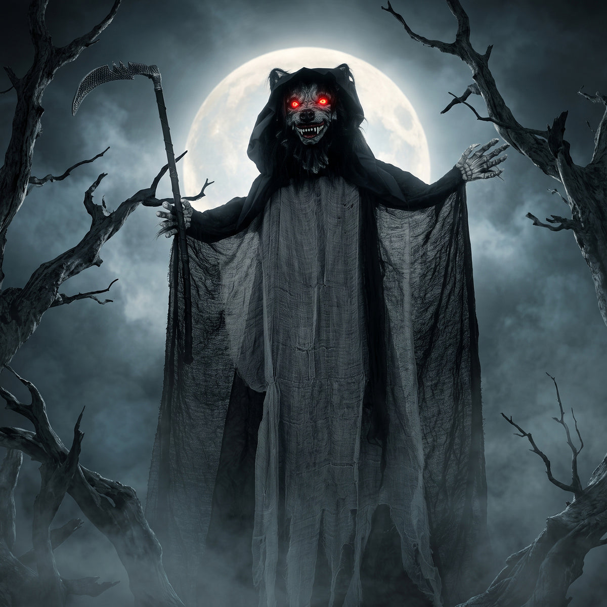 HOMCOM Halloween Standing Werewolf Animated Decoration with Light-Up Eyes, Sound and Touch Activated