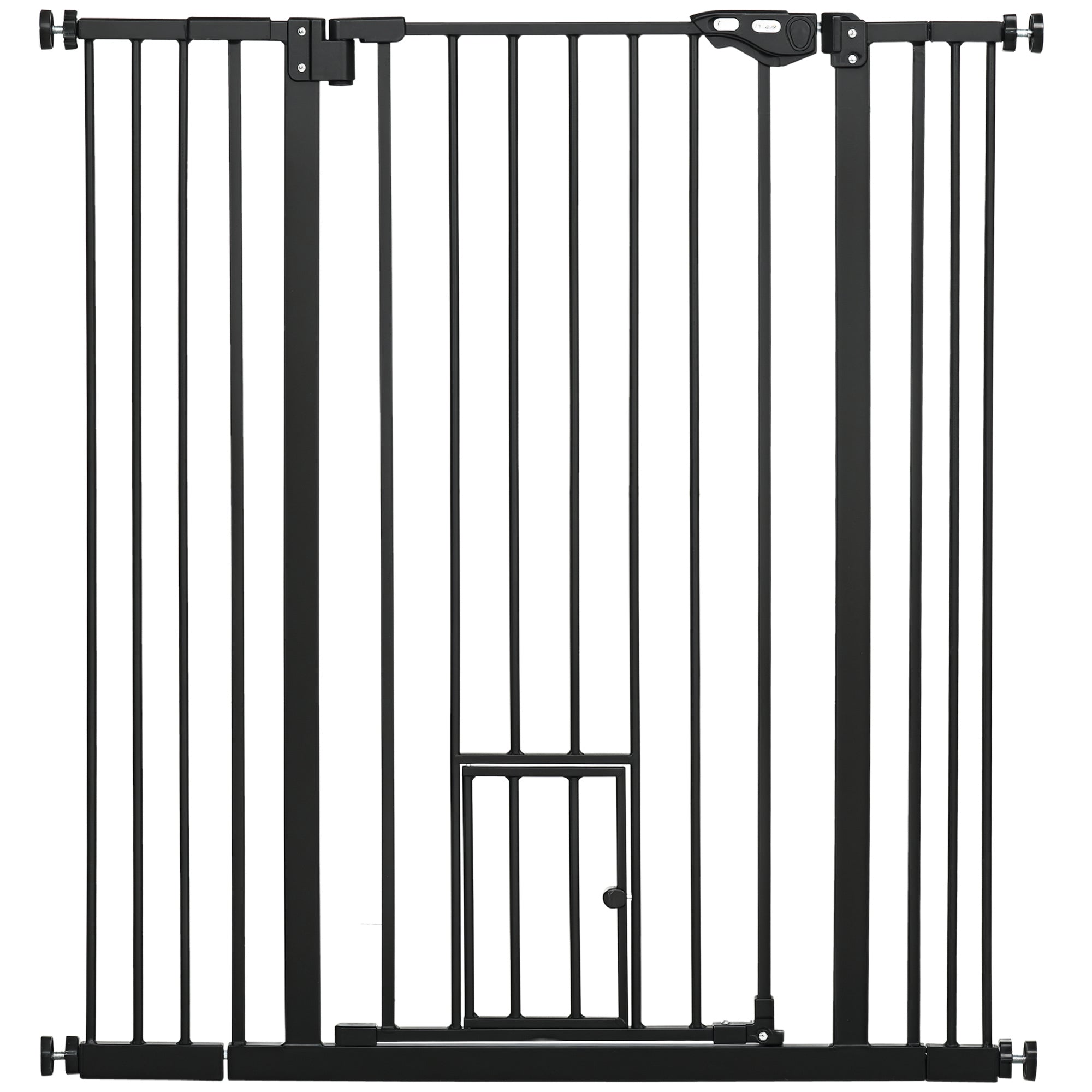 PawHut Extra Tall Pet Gate, Indoor Dog Safety Gate, with Cat Flap, Auto Close, 74-101cm Wide - Black