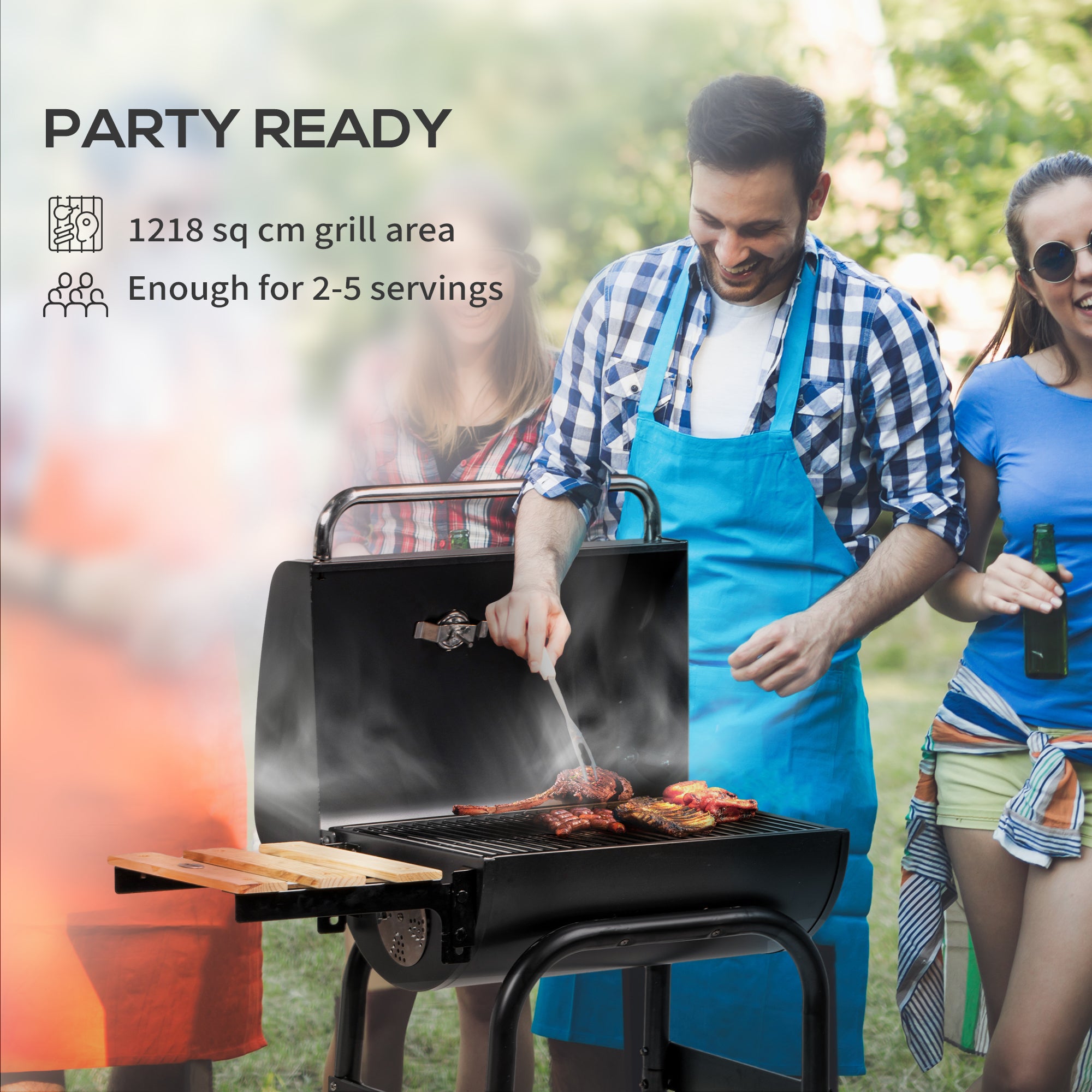 Outsunny Charcoal BBQ, with Thermometer, Shelves and Wheels - North Peak Garden Furniture