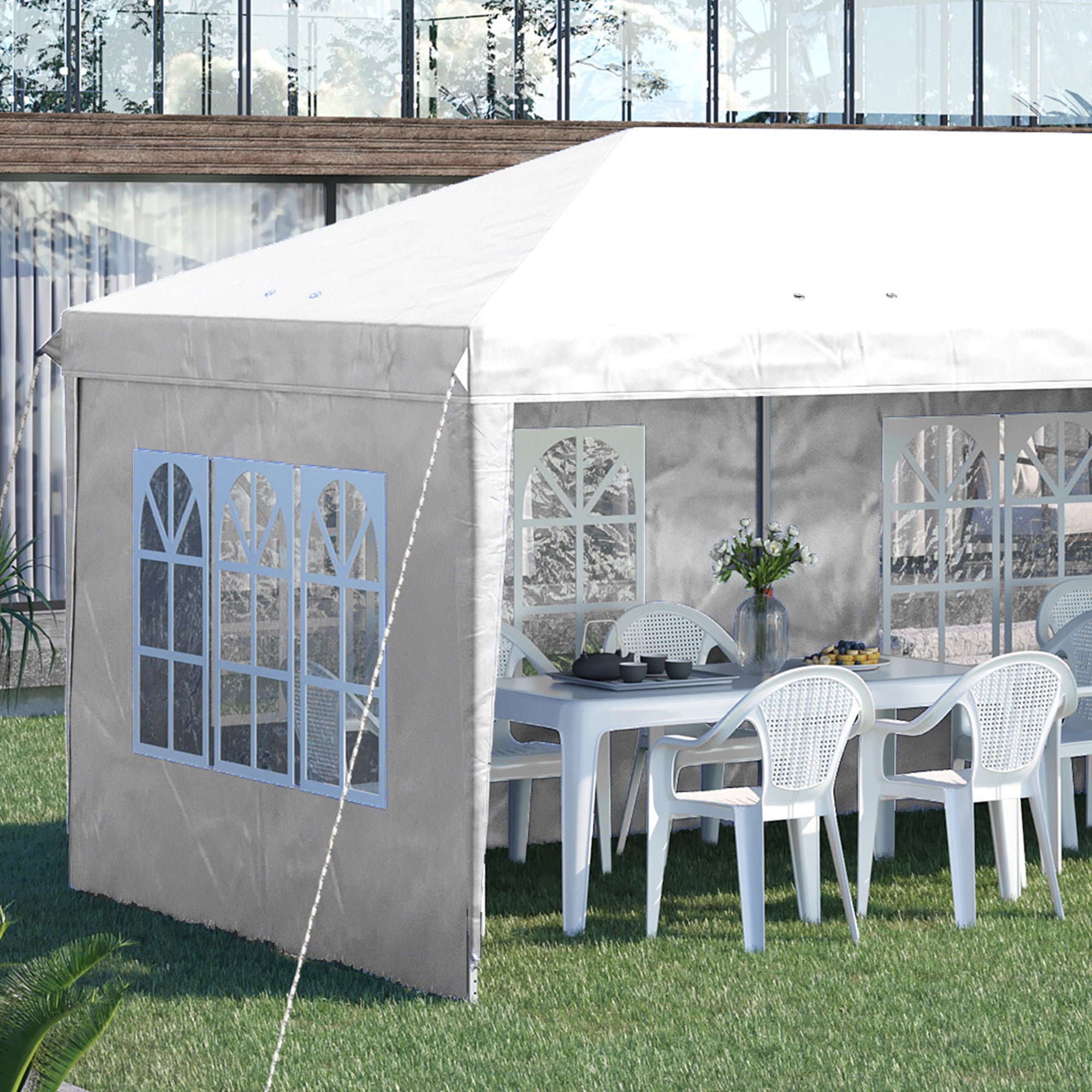 Outsunny 3 x 6m Pop Up Gazebo, Height Adjustable Marquee Party Tent with Sidewalls and Storage Bag, White - North Peak Garden Furniture