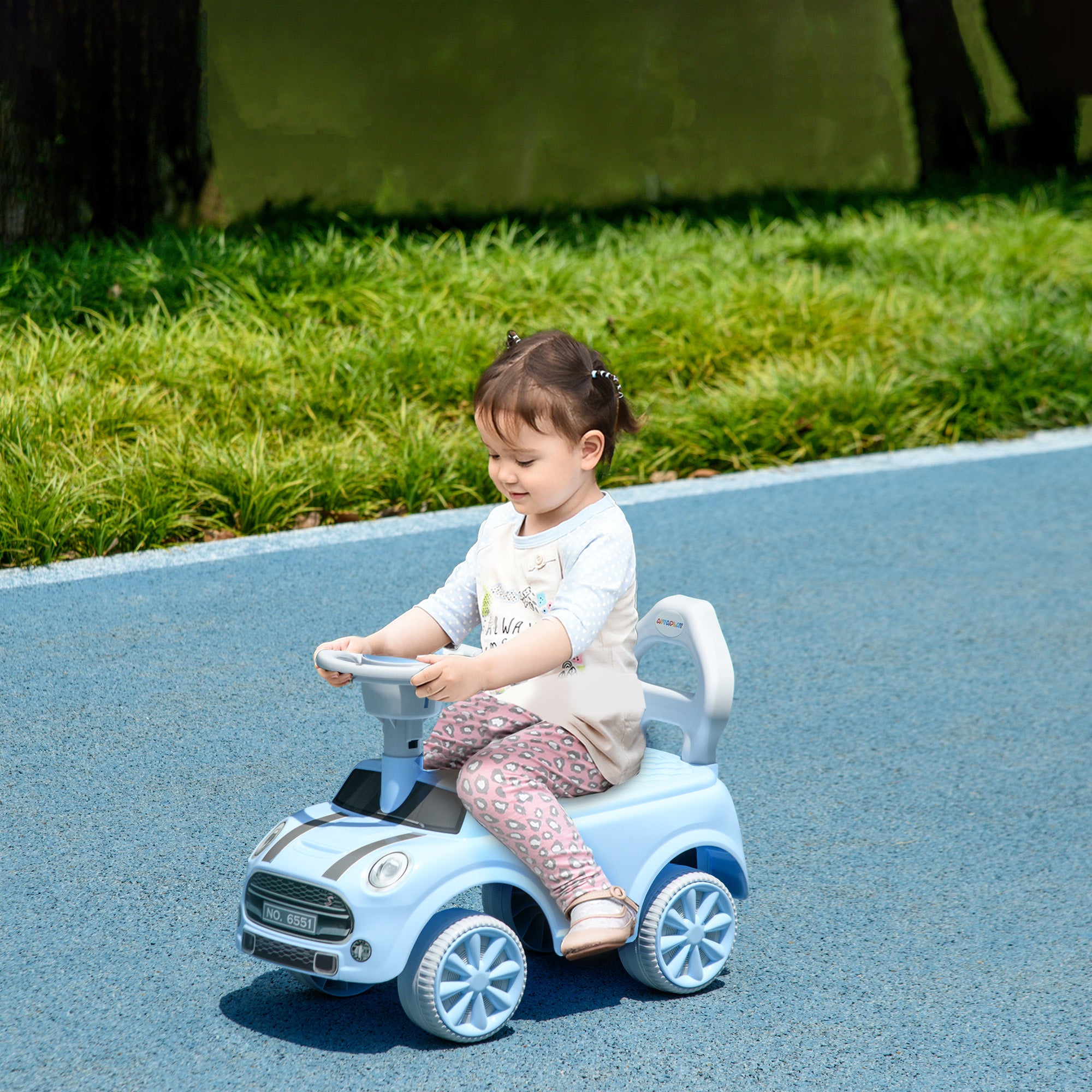 AIYAPLAY Foot To Floor Ride On Car Sliding Car w/ Air Horn, Anti-Over-Backwards, 18 to 36 Months - Light Blue - North Peak Garden Furniture