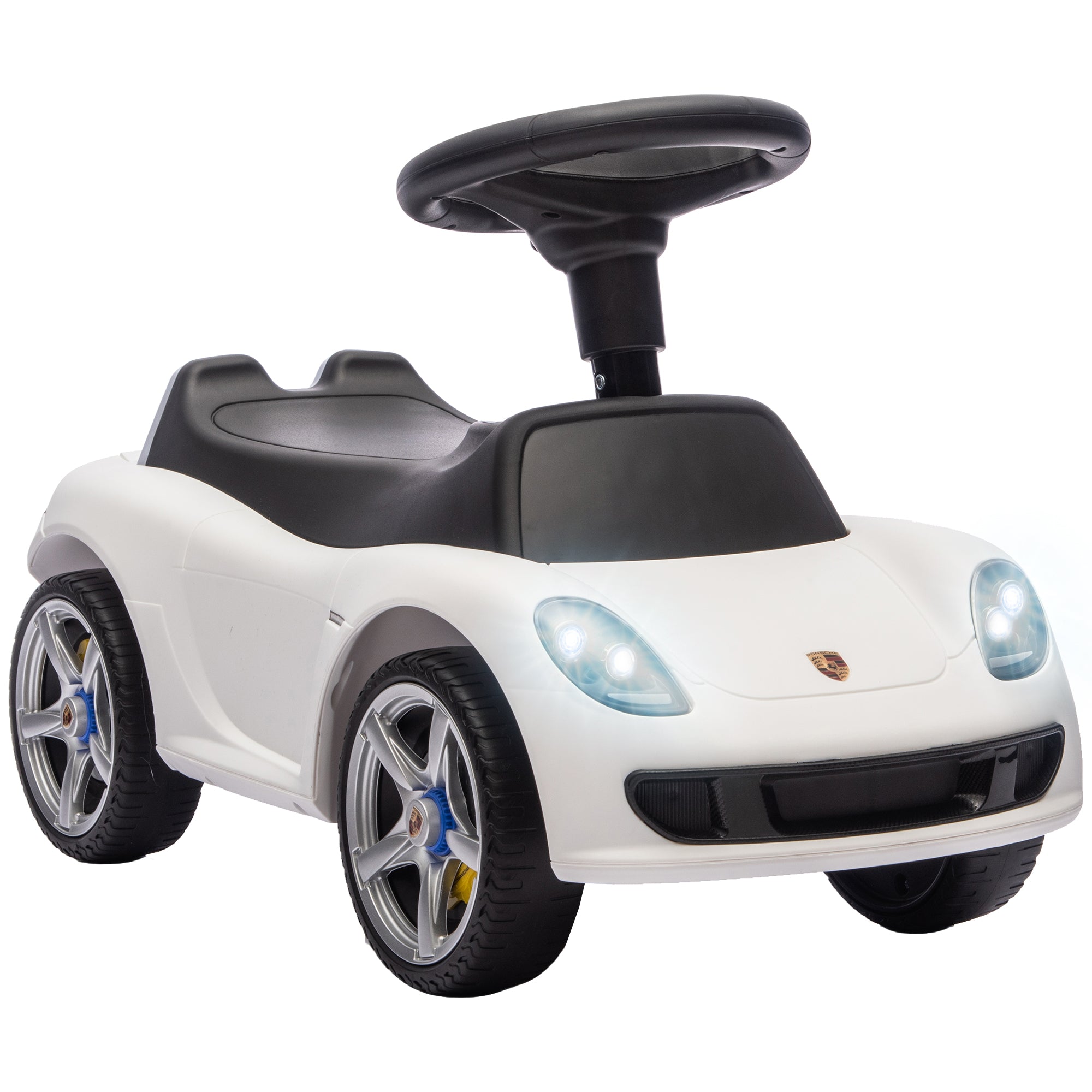 AIYAPLAY Ride on Car, Porsche Licensed Toddler Push Car with Horn, Headlights, Sound and Steering Wheel for 18-36 Months, White