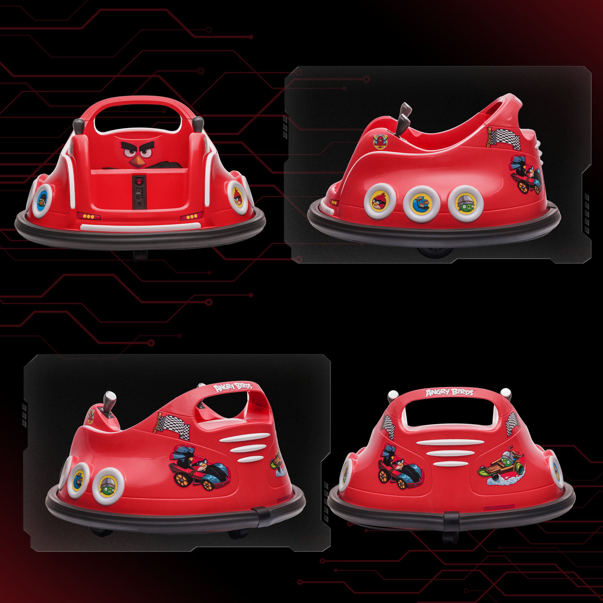 AIYAPLAY Angry Bird Licensed Waltzer Car, 12V Kids Bumper Car w/ Joysticks, Remote, Music LED Lights - Red - North Peak Garden Furniture