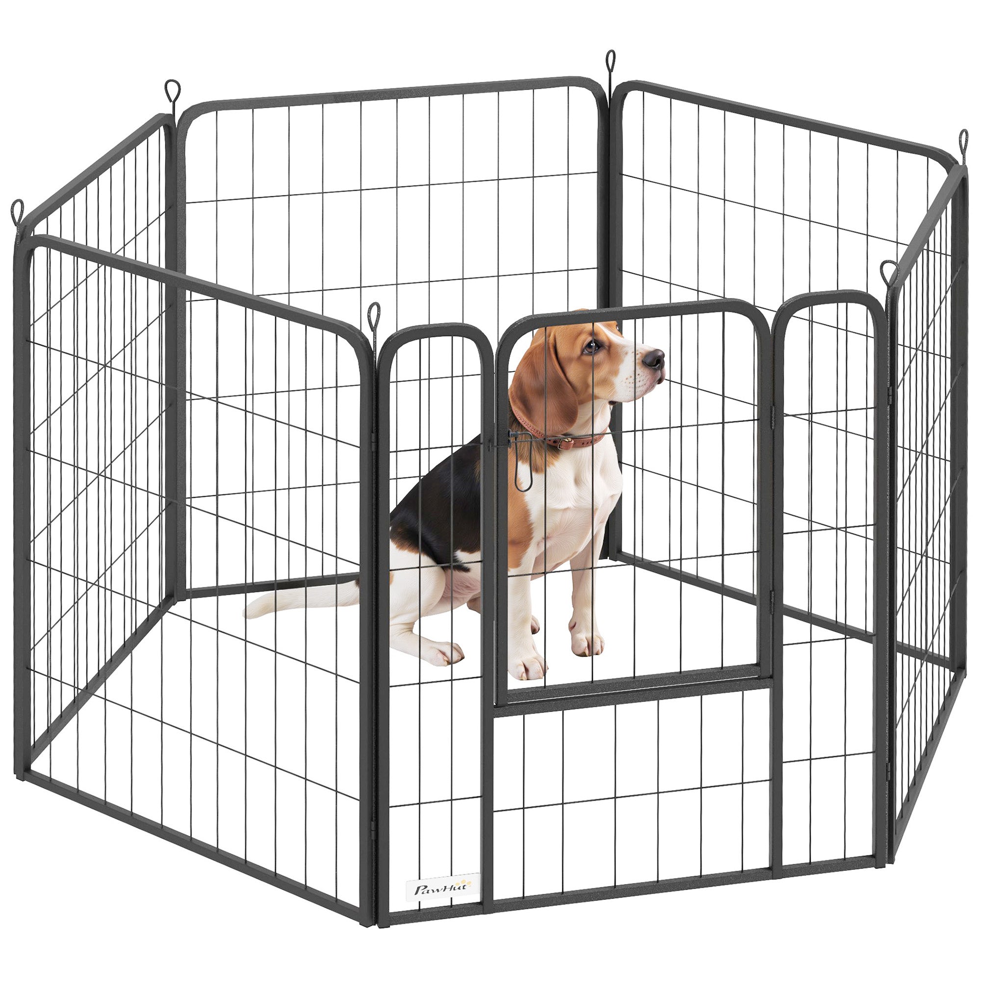 PawHut 6 Panels Heavy Duty Dog Playpen with Secure Door, for Indoor Outdoor, for Garden, Camping, 80cm High - North Peak Garden Furniture