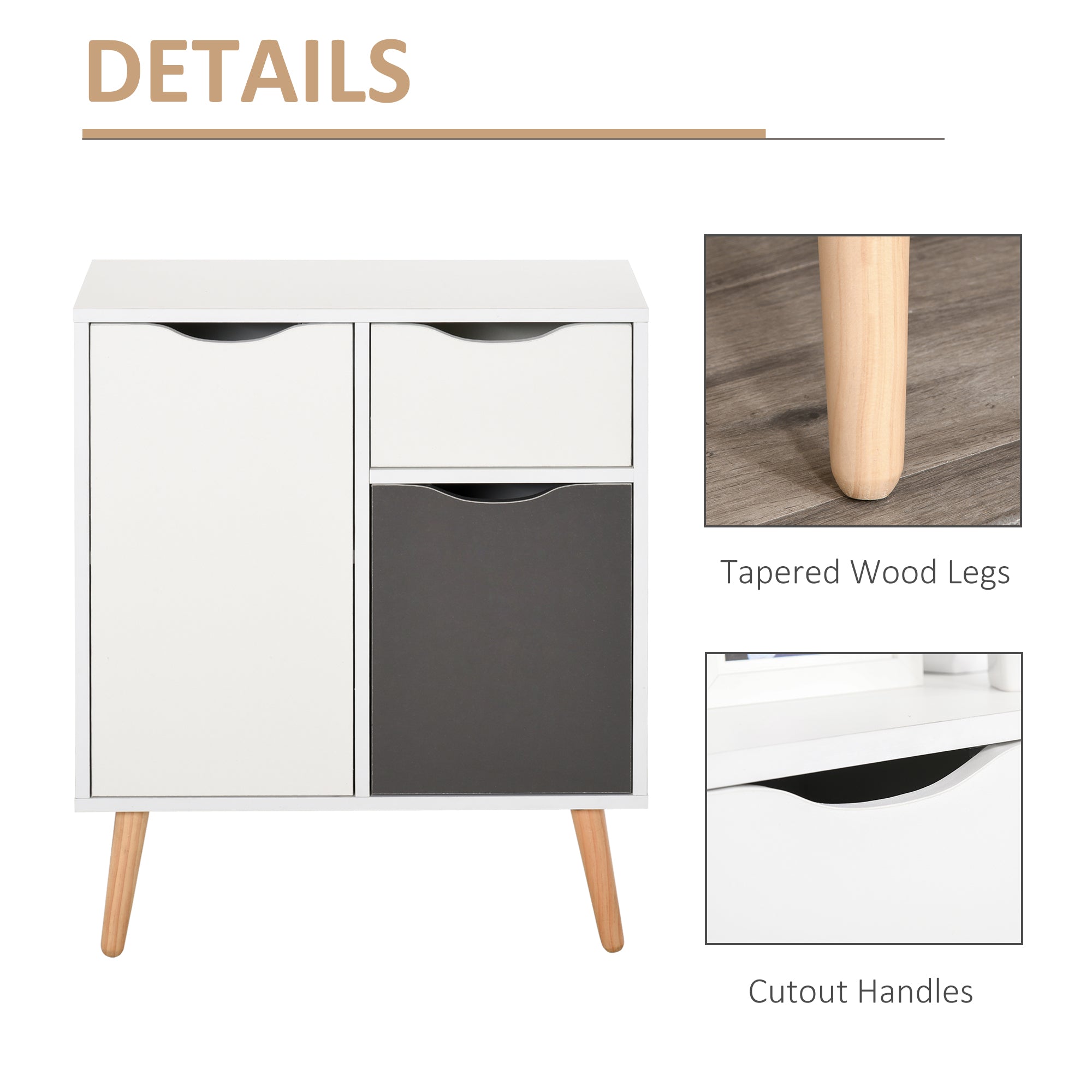 HOMCOM Sideboard Floor Cabinet Storage Cupboard with Drawer for Bedroom, Living Room, Entryway, Grey - North Peak Garden Furniture