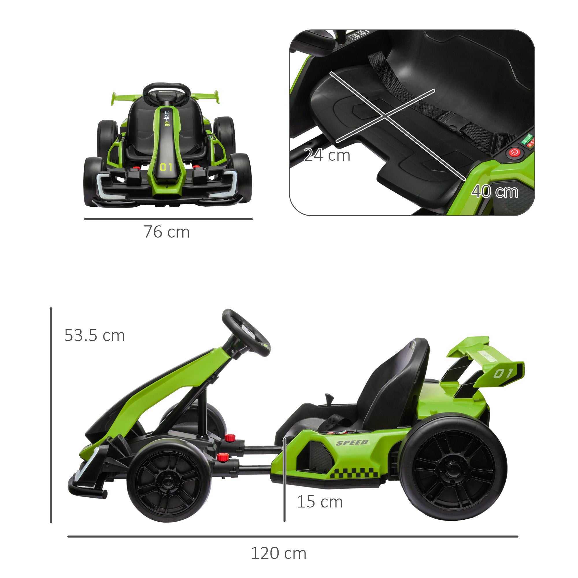 HOMCOM 24V Electric Go Kart for Kids with Adjustable Seat for 6-12 Years, Green