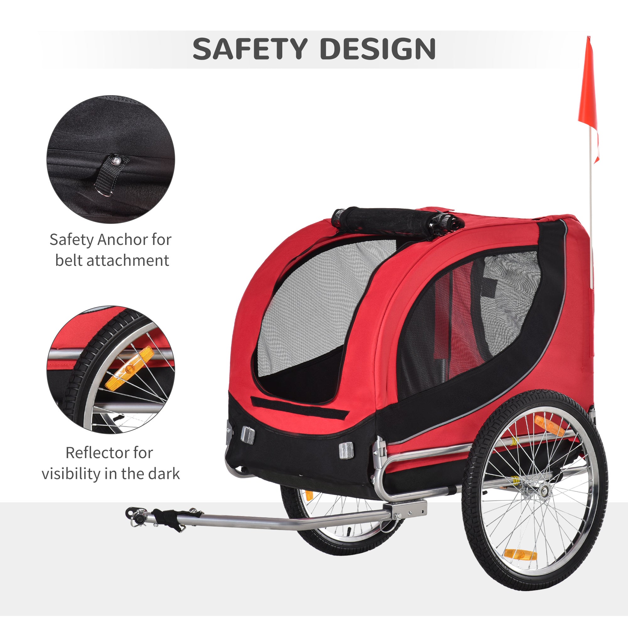 PawHut Steel Dog Bike Trailer Pet Cart Carrier for Bicycle Kit Water Resistant with Hitch Coupler Travel Black and Red - North Peak Garden Furniture