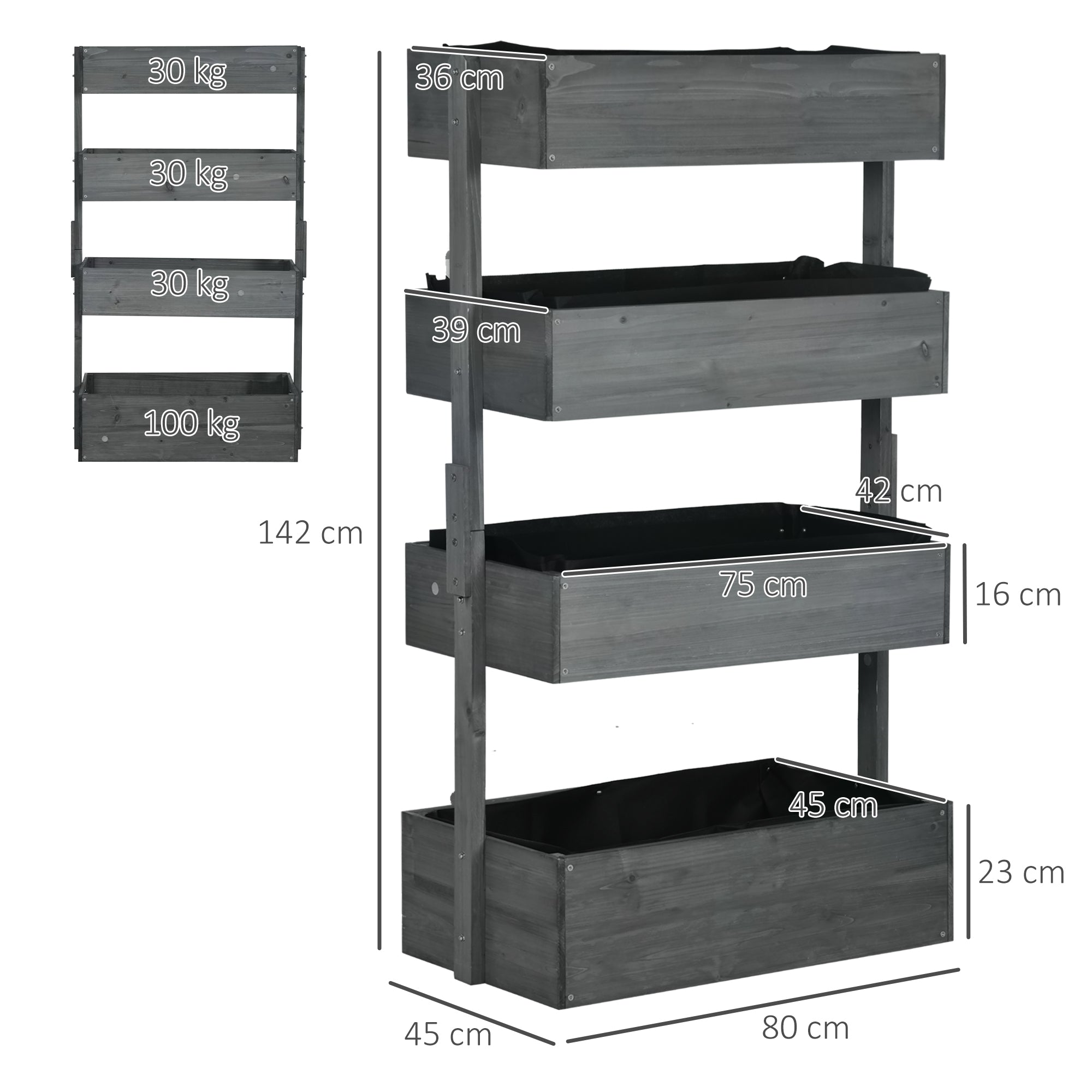 Outsunny Four-Tier Basket Wooden Plant Stand - Grey - North Peak Garden Furniture