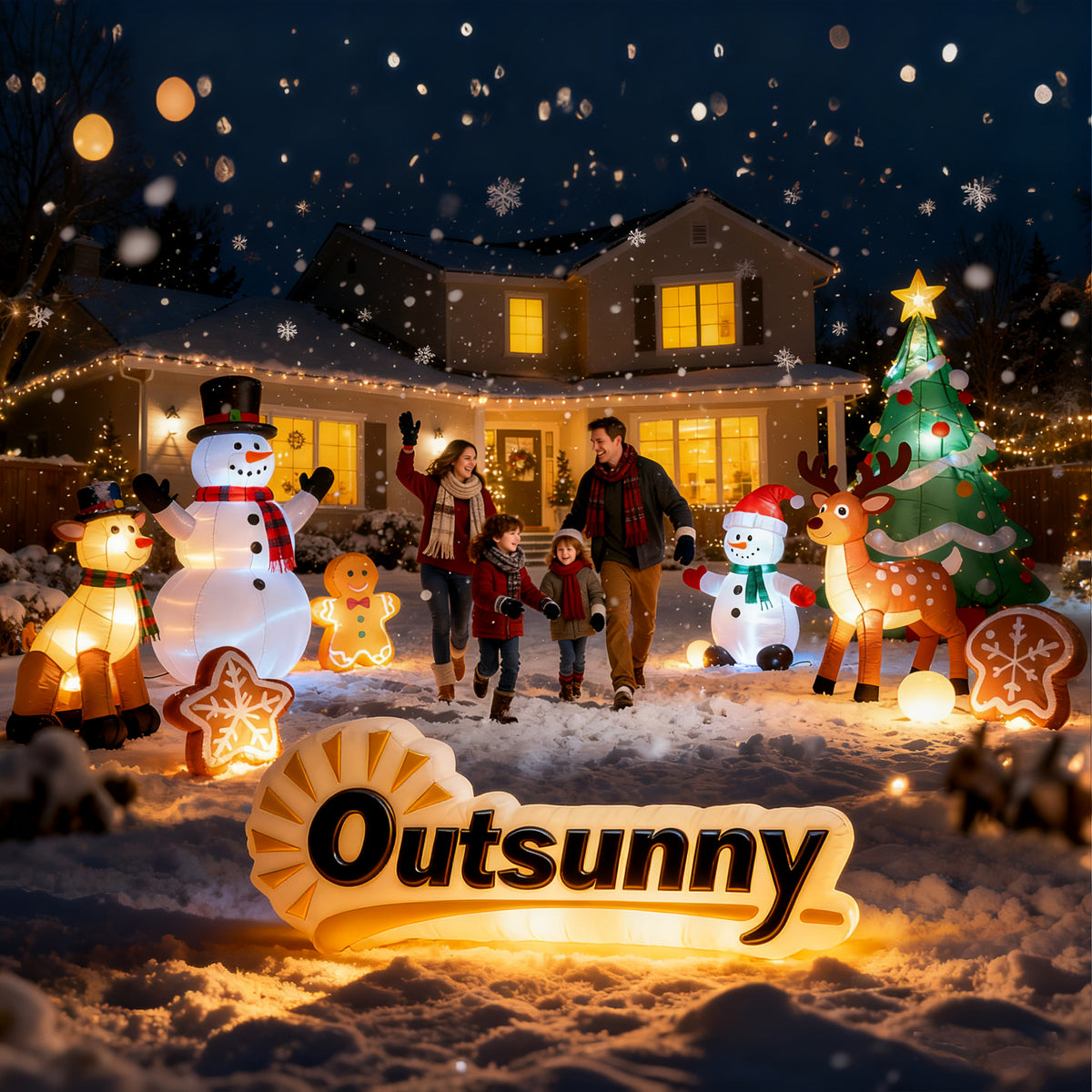 Outsunny 8ft Inflatable Christmas Santa Claus Holds Light Sign of Blessings, Blow-Up Outdoor LED Yard Display for Lawn Garden Party