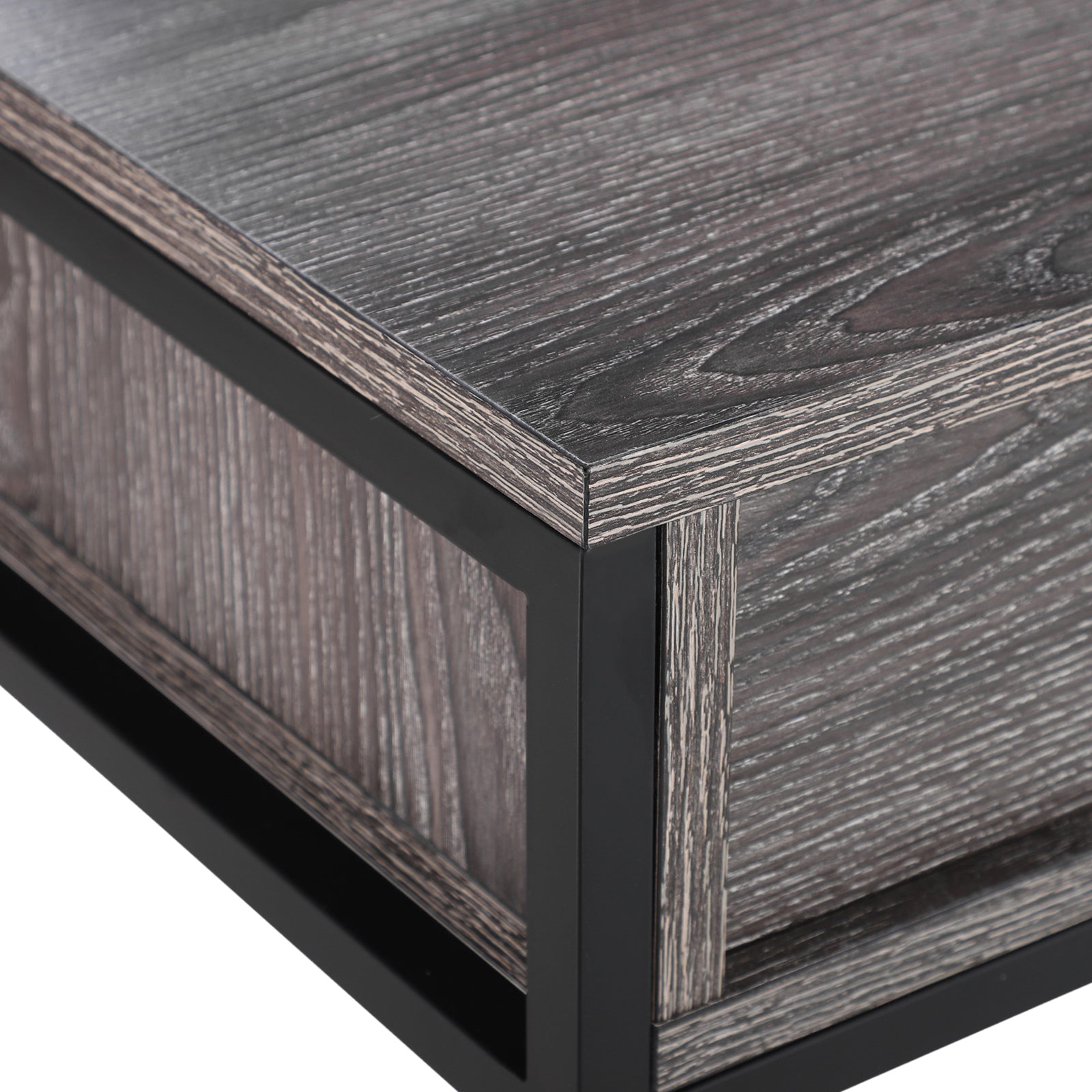 HOMCOM Console Table Worktop Bottom Shelf Home Two Drawer Industrial Minimal Style Grey Wood Tone Effect - North Peak Garden Furniture