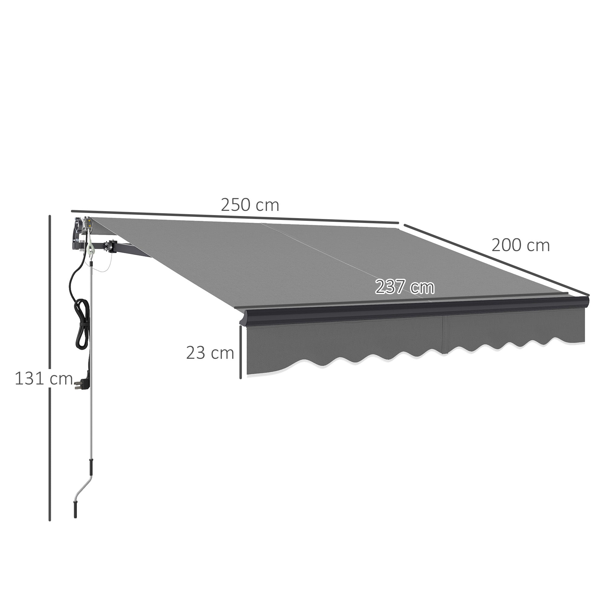 Outsunny 2.5 x 2m Electric Awning with Remote Controller, Aluminium Frame DIY Retractable Awning, UV30+ Sun Shade Canopy for Garden Patio Deck Door Window, Dark Grey - North Peak Garden Furniture