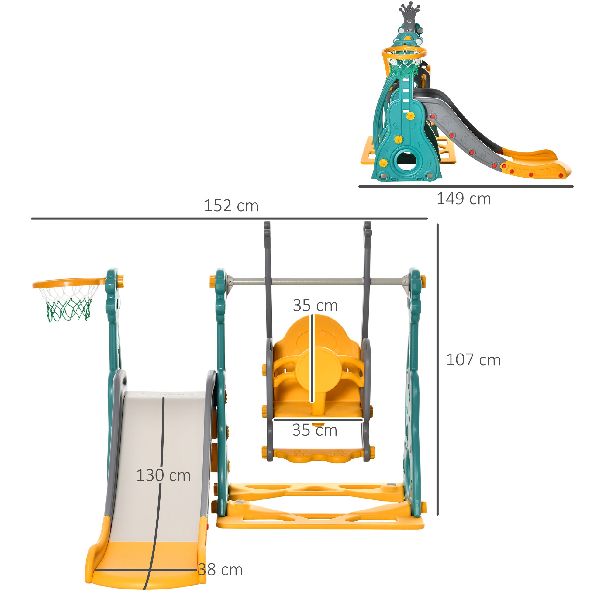 HOMCOM 3-IN-1 Kids Swing and Slide Set with Basketball Hoop Slide Swing Adjustable Seat Height Toddler Playground Activity Center Indoor and Outdoor Play Equipment - North Peak Garden Furniture
