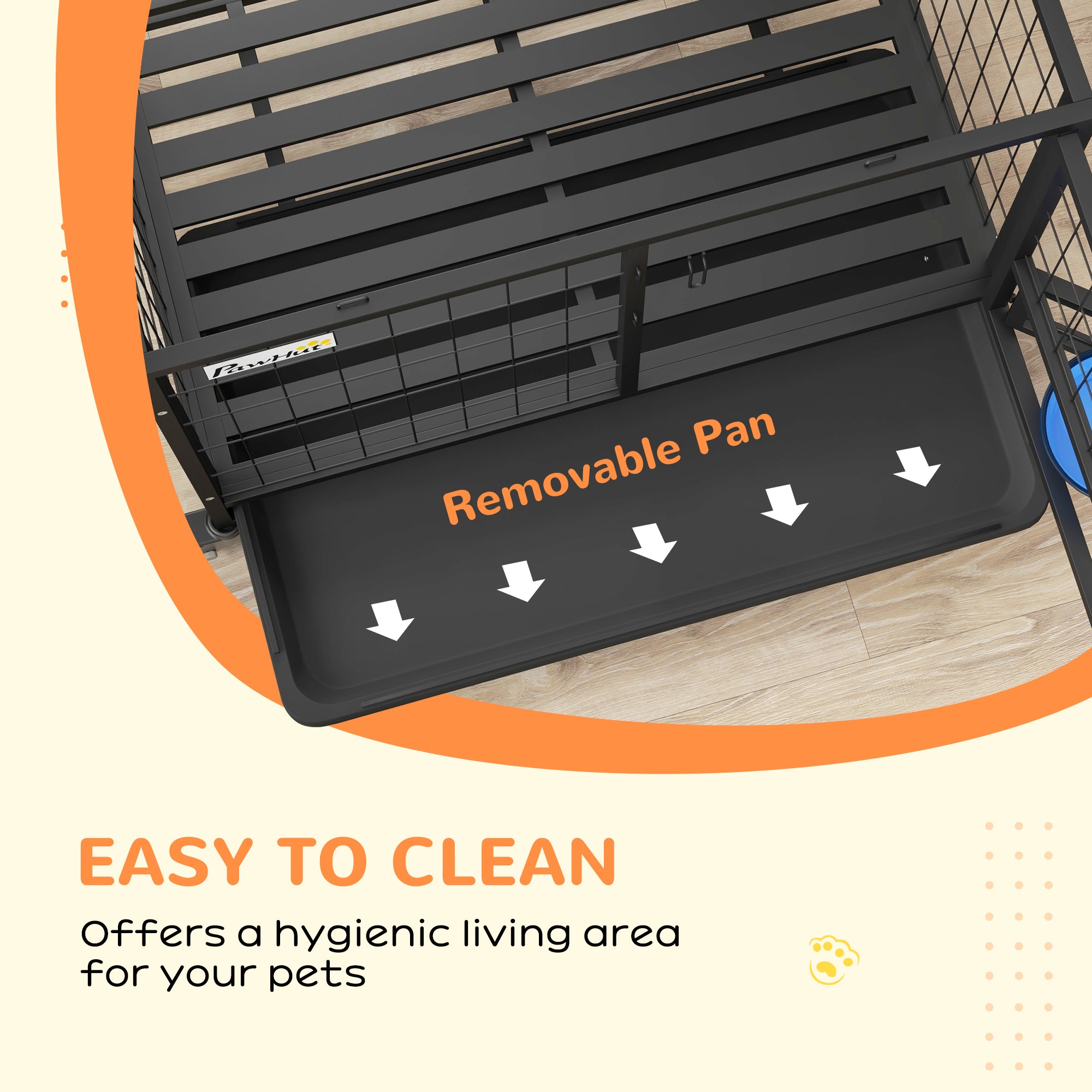 PawHut Heavy Duty Dog Crate on Wheels w/ Bowl Holder, Removable Tray, Openable Top, Detachable Door, for M, L Dogs - North Peak Garden Furniture
