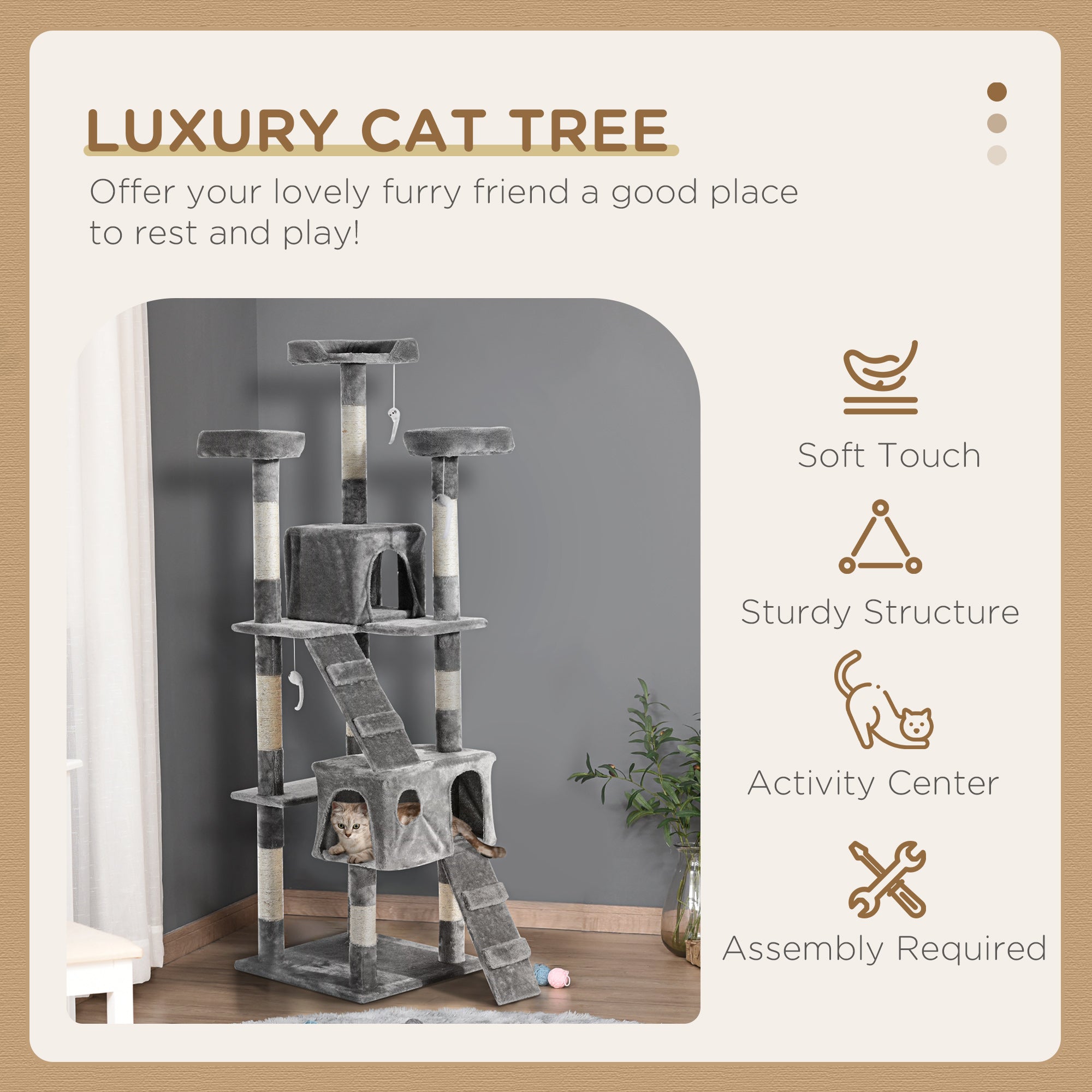 PawHut Cat Tree Scratching House, Activity Play Centre