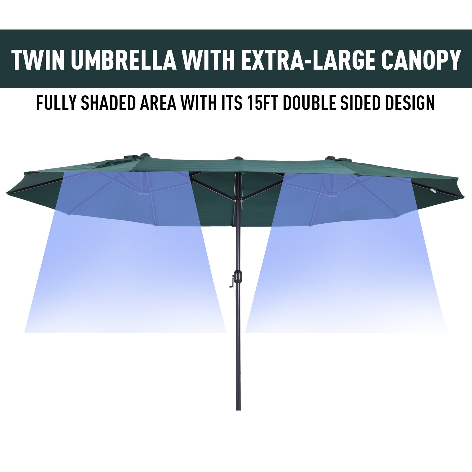 Outsunny 4.6m Garden Parasol Double-Sided Sun Umbrella Patio Market Shelter Canopy Shade Outdoor Green