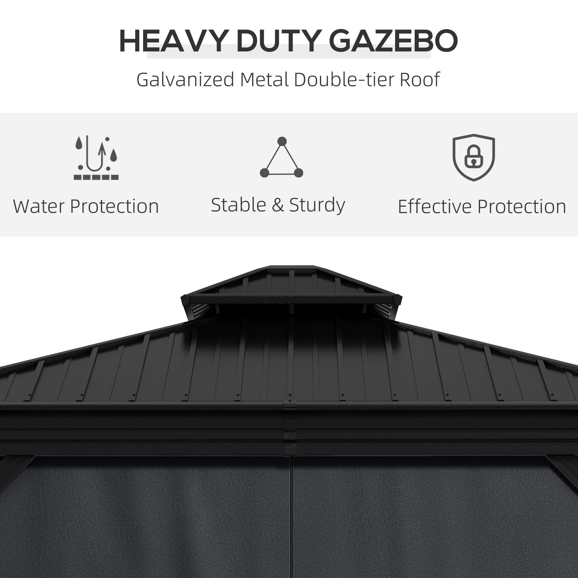 Outsunny 3.65 x 3m Aluminium Hardtop Gazebo, with Accessories - Dark Grey - North Peak Garden Furniture