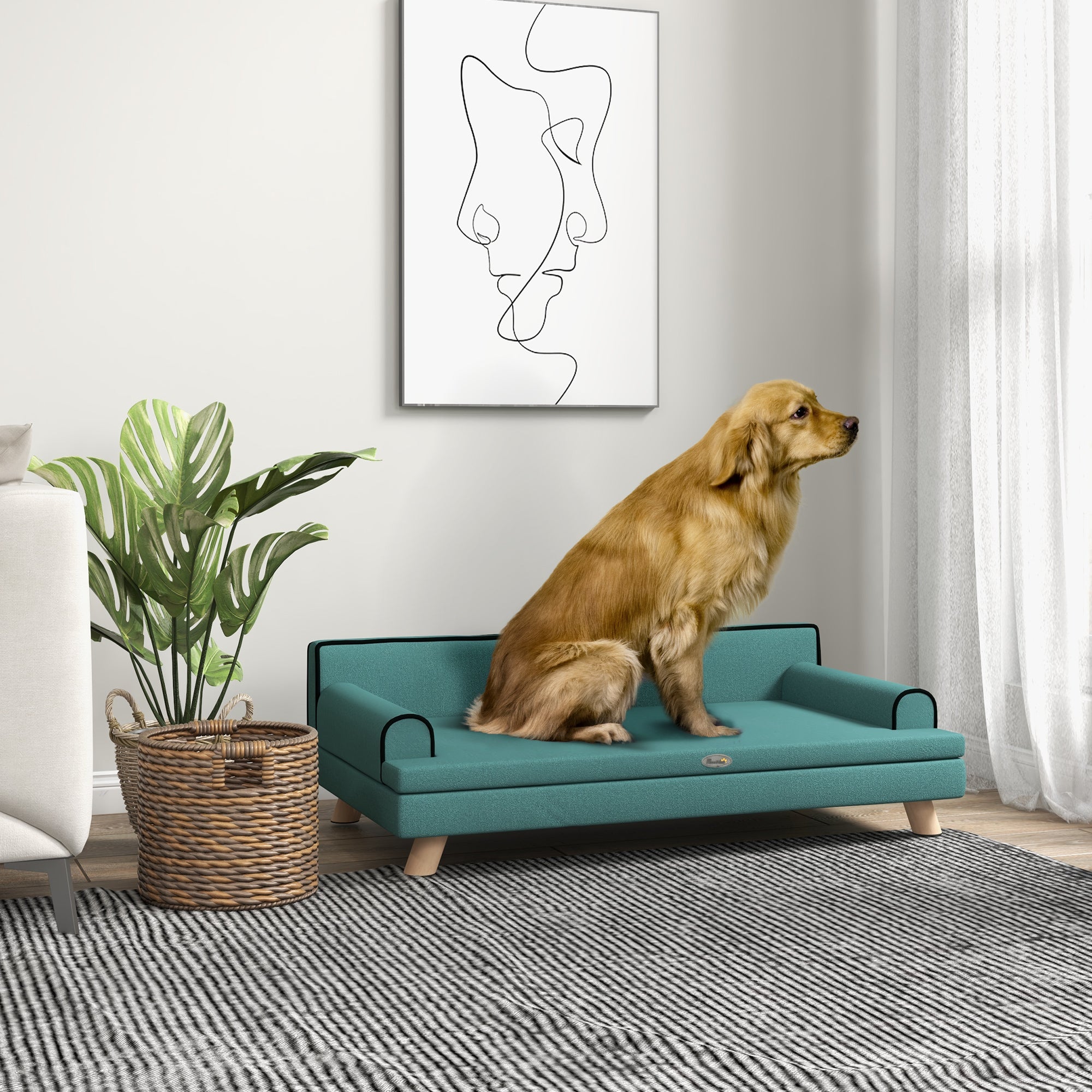 PawHut Dog Sofa, with Wooden Legs, Water-Resistant Fabric, for Medium & Large Dogs - Green - North Peak Garden Furniture